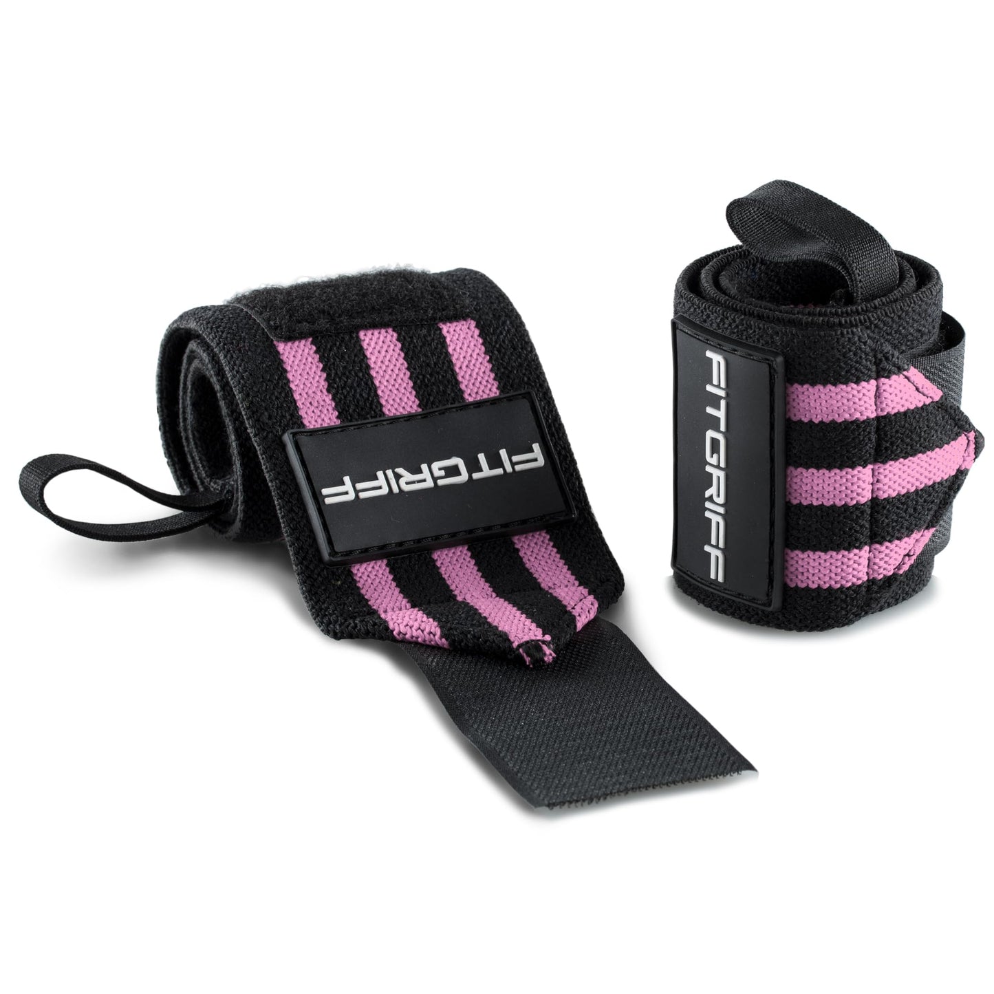 18" Wrist Wraps for Weightlifting, Heavy-Duty Support for Gym, Bench Press, and Pushups, Pair for Men and Women, Black/Pink