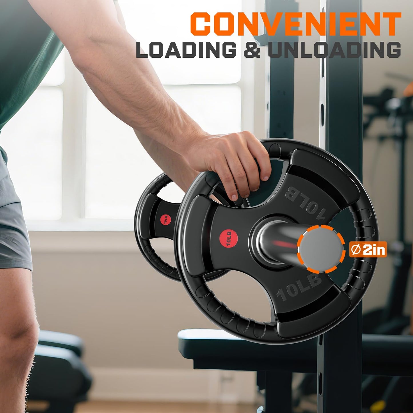 XDDIAS 2-Inch Olympic Rubber Weight Plates, Solid Cast Iron Grip Plates for Strength Training, Weightlifting, and Bodybuilding – Pairs and Sets for Home or Gym