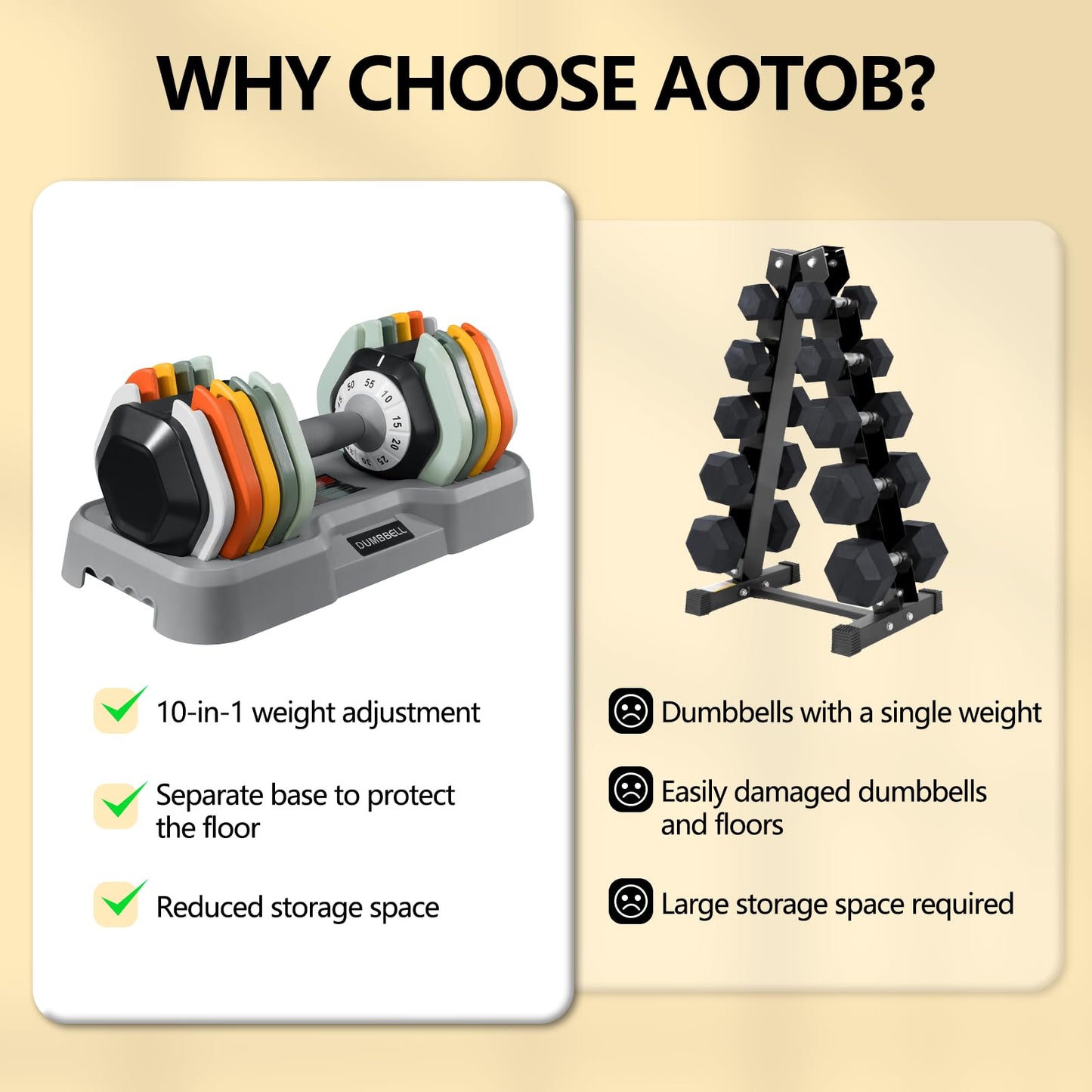 Adjustable Dumbbell Set 25/55 lbs Pair, Fast-Adjust Anti-Slip Handle for Home Gym Workouts