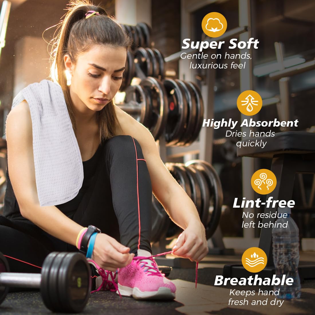 HOMEXCEL Premium Waffle Gym Towels 4 Pack (15x25 Inches) – Ultra Soft, Highly Absorbent & Quick Dry Microfiber Towels for Gym, Shower, Spa, Hotel & Kitchen | Cooling Workout Towels