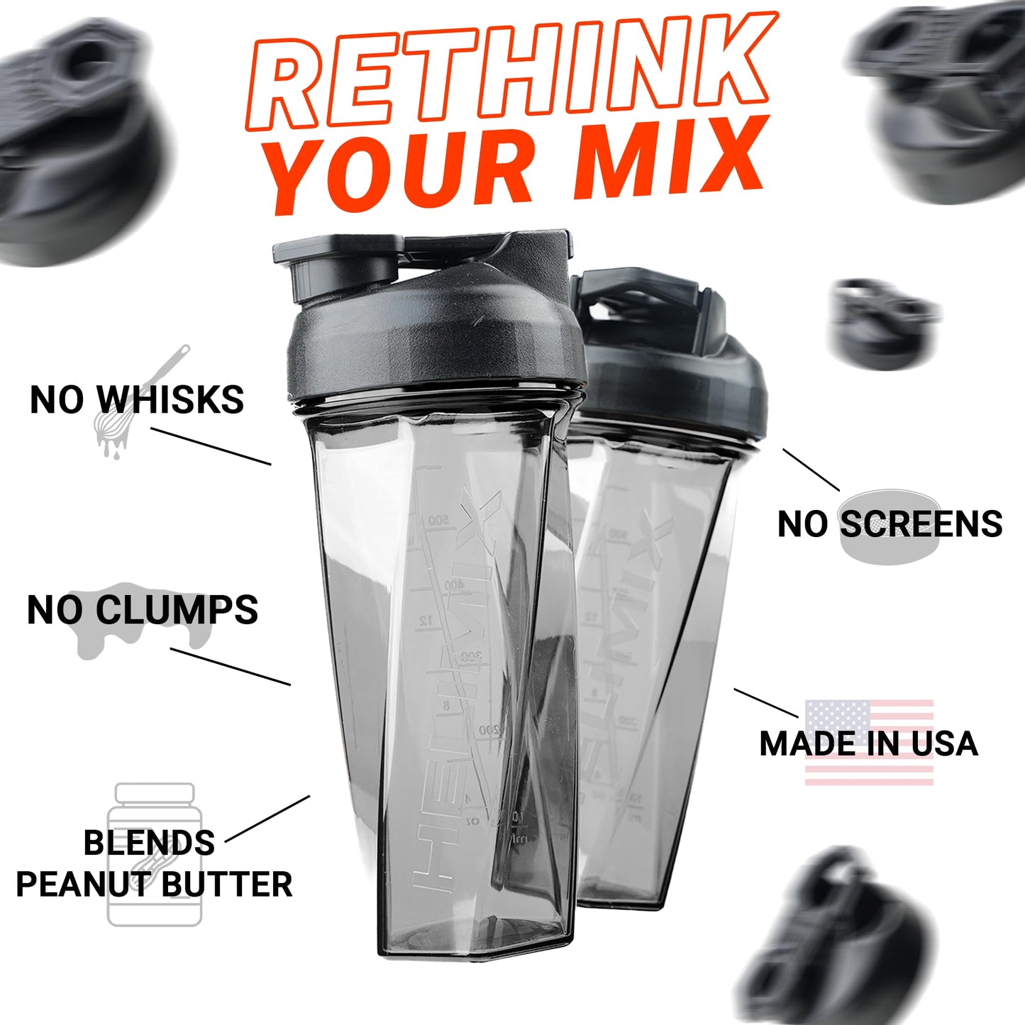 HELIMIX 2.0 Vortex Blender Shaker Bottle (28oz) – USA Made Protein Shaker Cup – No Ball or Whisk Needed – Mixes Smoothies, Pre-Workout, Cocktails & Shakes – Durable, Portable & Top Rack Dishwasher Safe