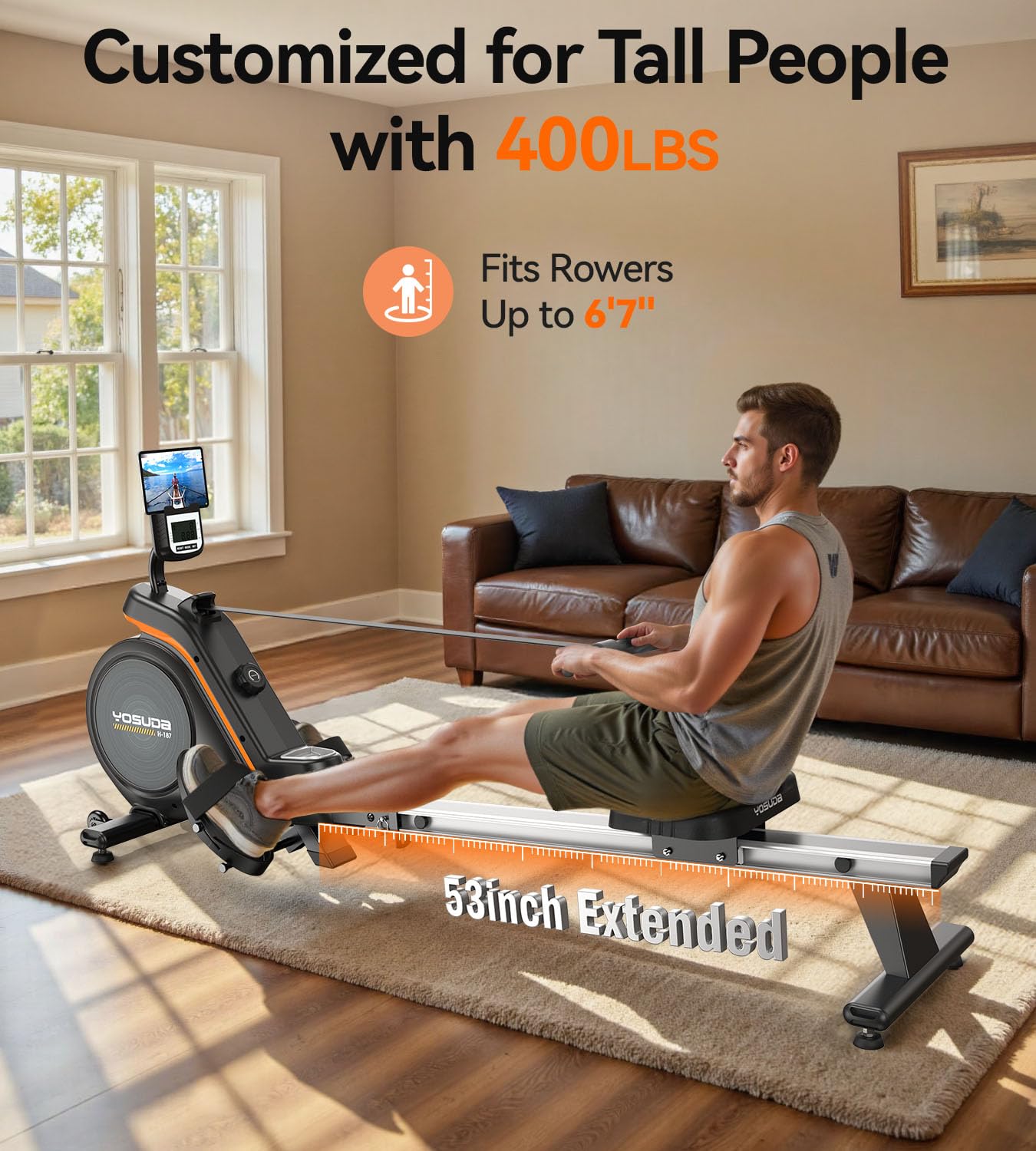 Magnetic/Water Rowing Machine for Home, Bluetooth App Compatible Rower with Comfortable Seat for Taller Athletes