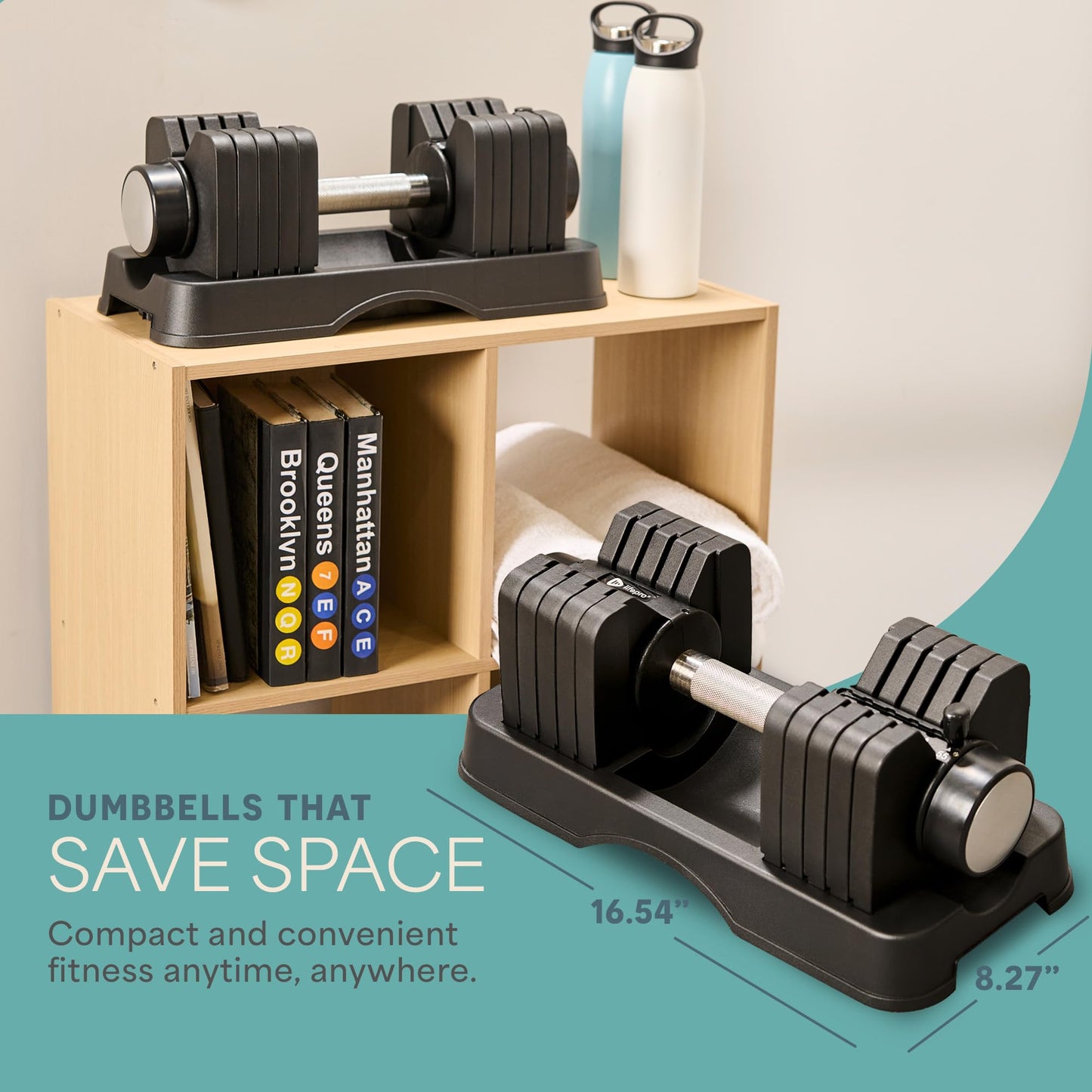 Adjustable 5-in-1 Dumbbell Set 15/25/43/55 lbs with Rack, Quick-Adjust Compact Hand Weights for Home Gym Fitness