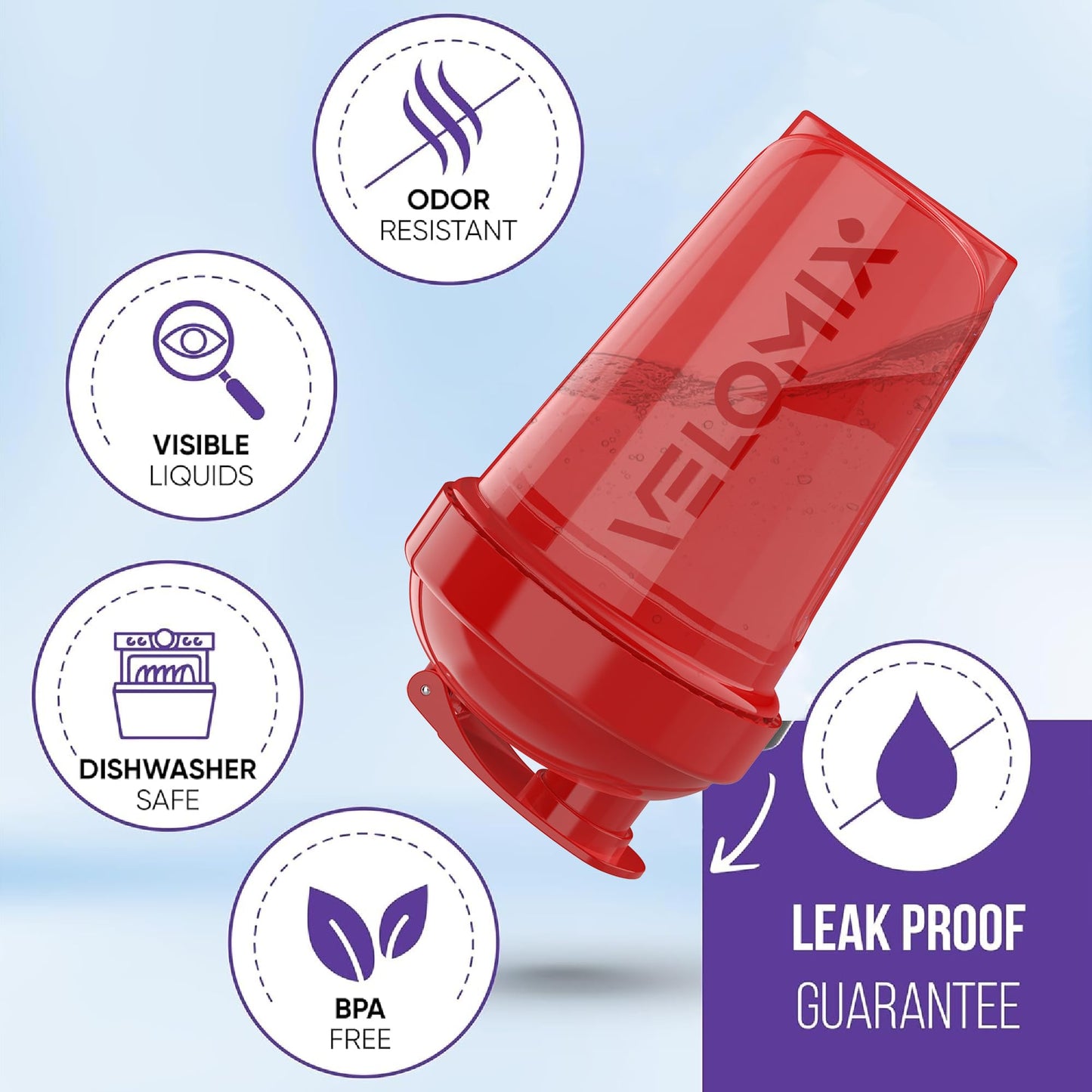 VELOMIX -6 PACK- 20 oz Protein Shaker Bottles for Protein Mixes | Leak-Proof Small Shaker Cups with Wire Whisks | Durable Protein Shake Bottle Pack for Gym, Fitness, and Smoothies (Midnight Clay Series)