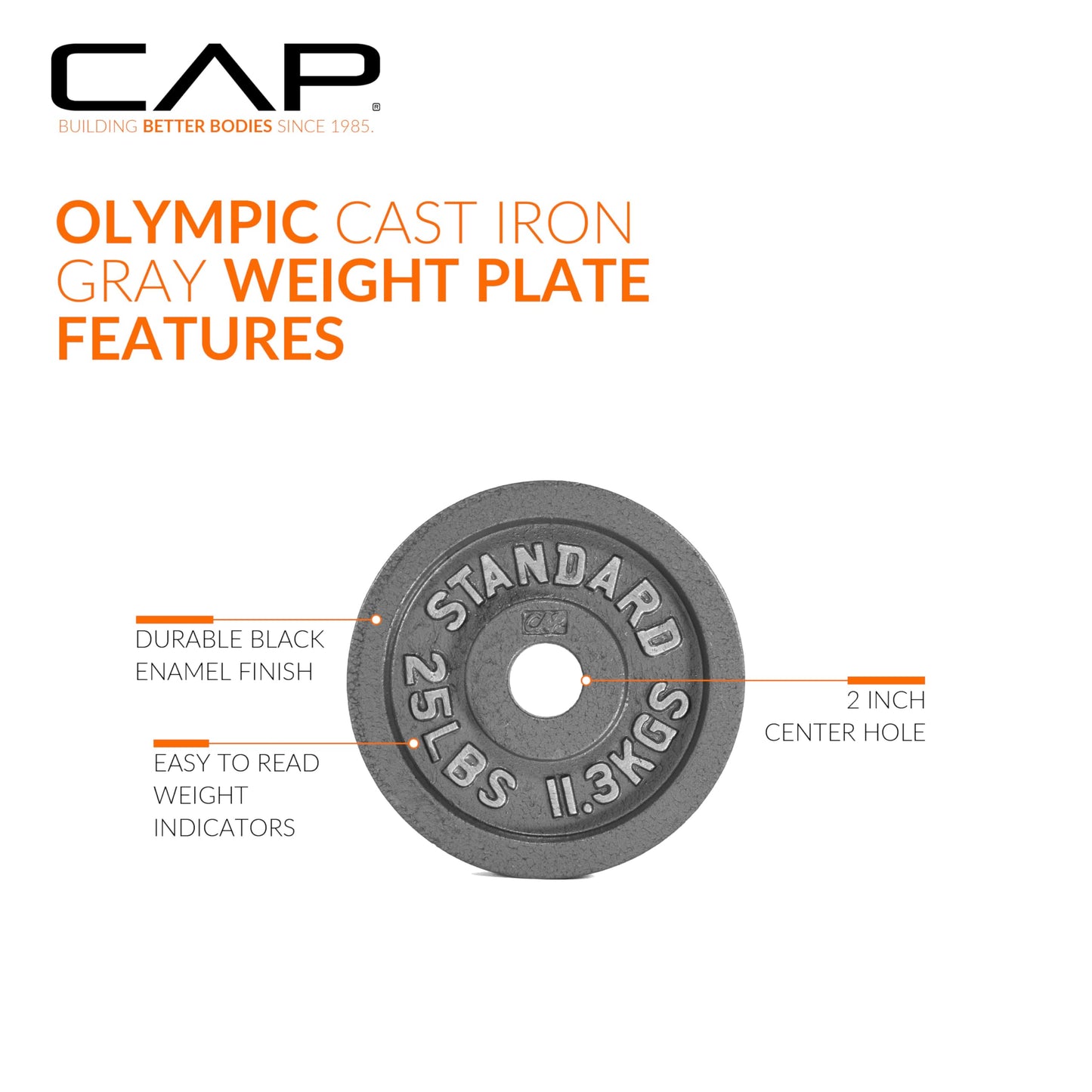 CAP Barbell 2-Inch Olympic Weight Plate – Cast Iron Barbell Plates for Strength Training, Powerlifting, and Weightlifting | Multiple Weight Options