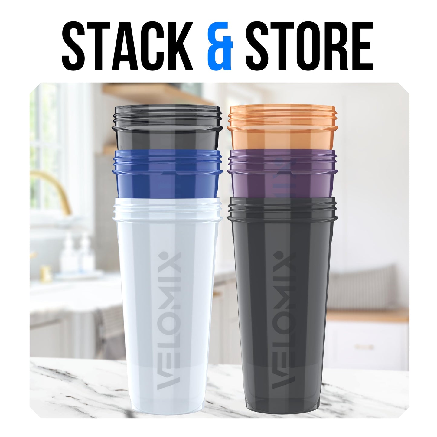 VELOMIX Protein Shaker Bottle 6-Pack (28oz) – Includes 6 Wire Whisks | Leak-Proof Shaker Cups for Protein Shakes & Pre-Workout Drinks | Durable Mixing Bottles for Fitness, Gym, and Smoothies (Elemental Mix)