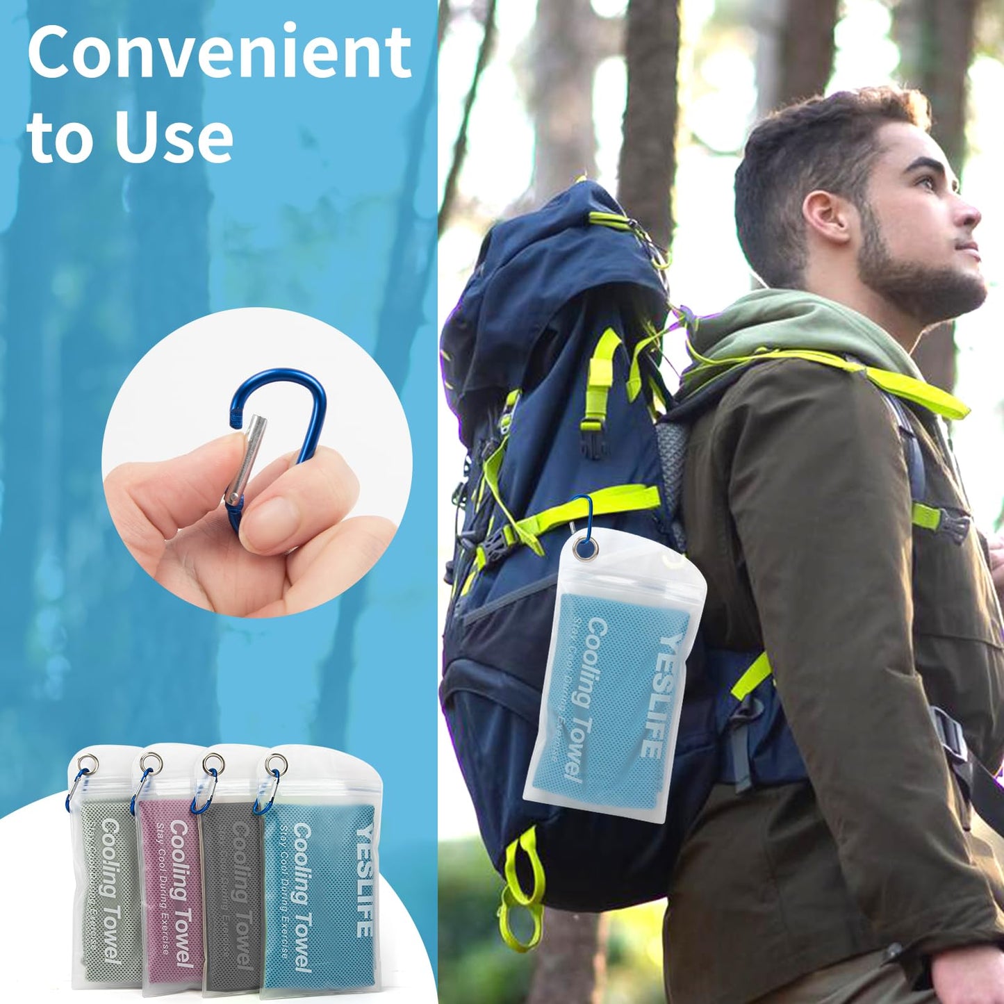 YESLIFE 4 Pack Cooling Towels (40"x12") – Soft, Breathable Gym Towels for Men & Women | Quick Dry Workout Towels for Yoga, Running, Sports & Outdoor Activities (Blue, Grey, Purple, Black)