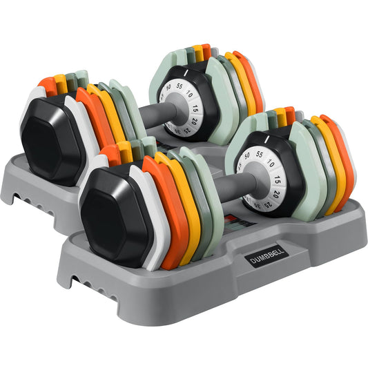 Adjustable Dumbbell Set 25/55 lbs Pair, Fast-Adjust Anti-Slip Handle for Home Gym Workouts