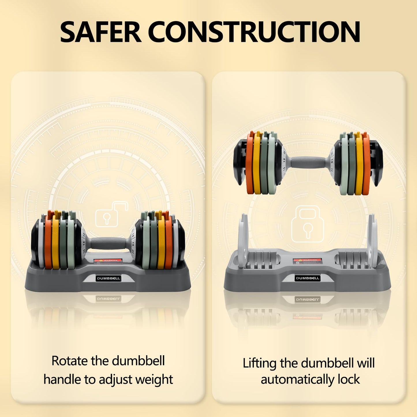 Adjustable Dumbbell Set 25/55 lbs Pair, Fast-Adjust Anti-Slip Handle for Home Gym Workouts