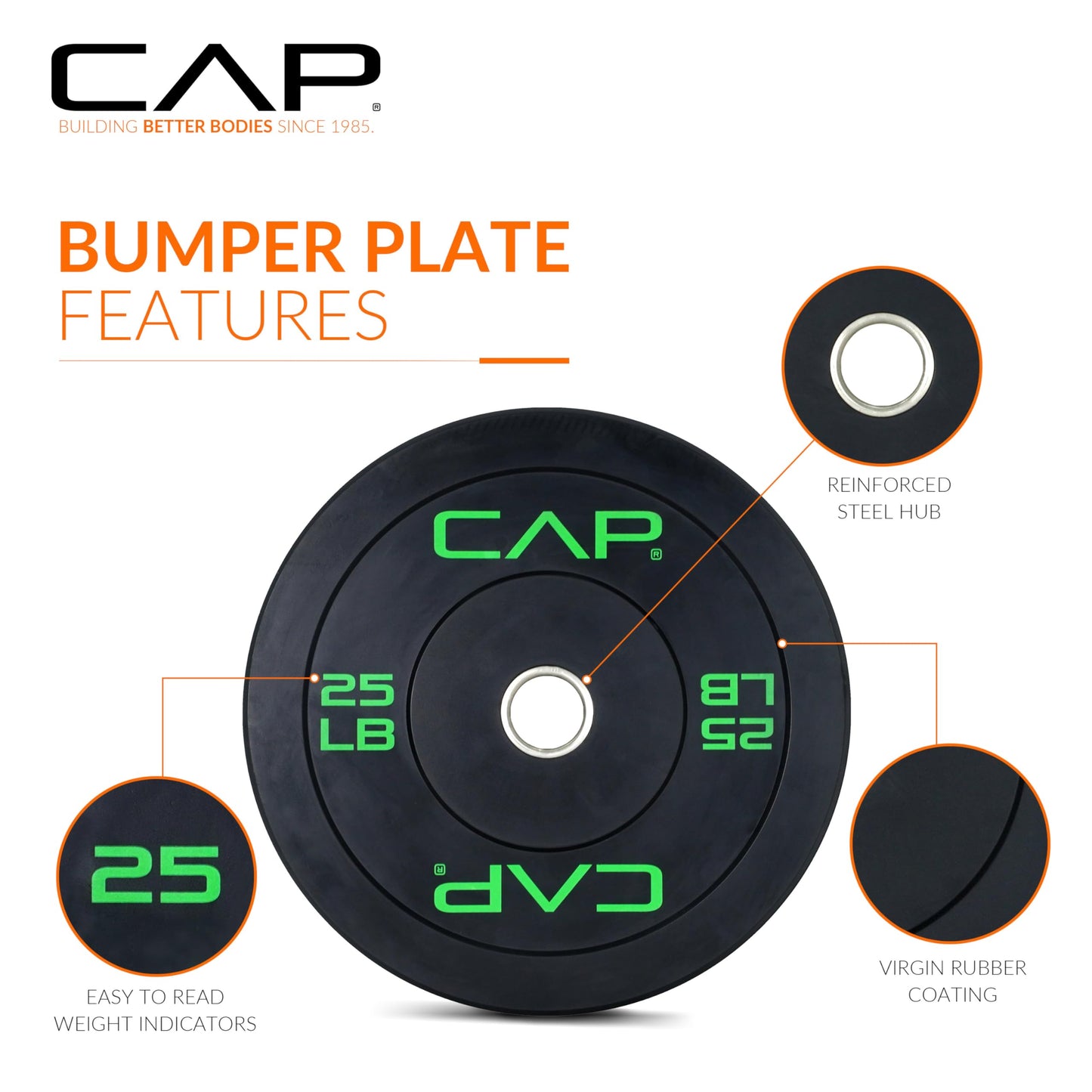 CAP Barbell 2-Inch Olympic Bumper Plate Set 100–370 lbs – Rubber-Coated Weight Plates for Strength Training, Powerlifting, and Weightlifting | Multiple Options