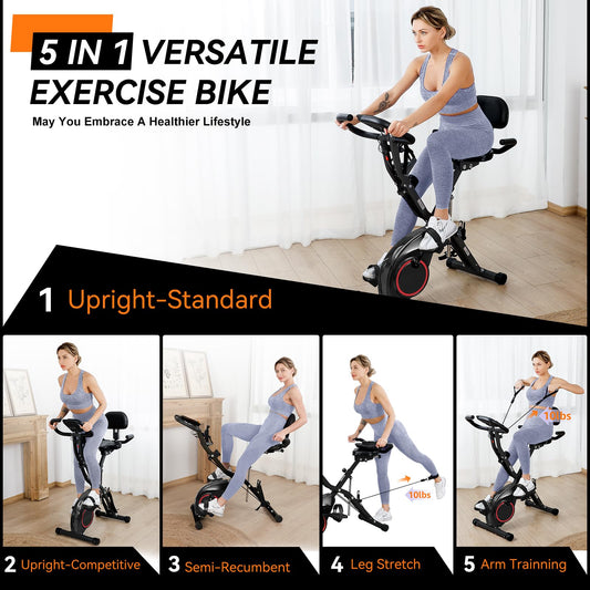 **Foldable Exercise Bike for Home – 5-in-1 Stationary Indoor Workout Bike, 2025 Designed 817 X-Bike with 16-Level Quiet Magnetic Resistance, 6.6 lbs Flywheel & 300 lbs Weight Capacity**