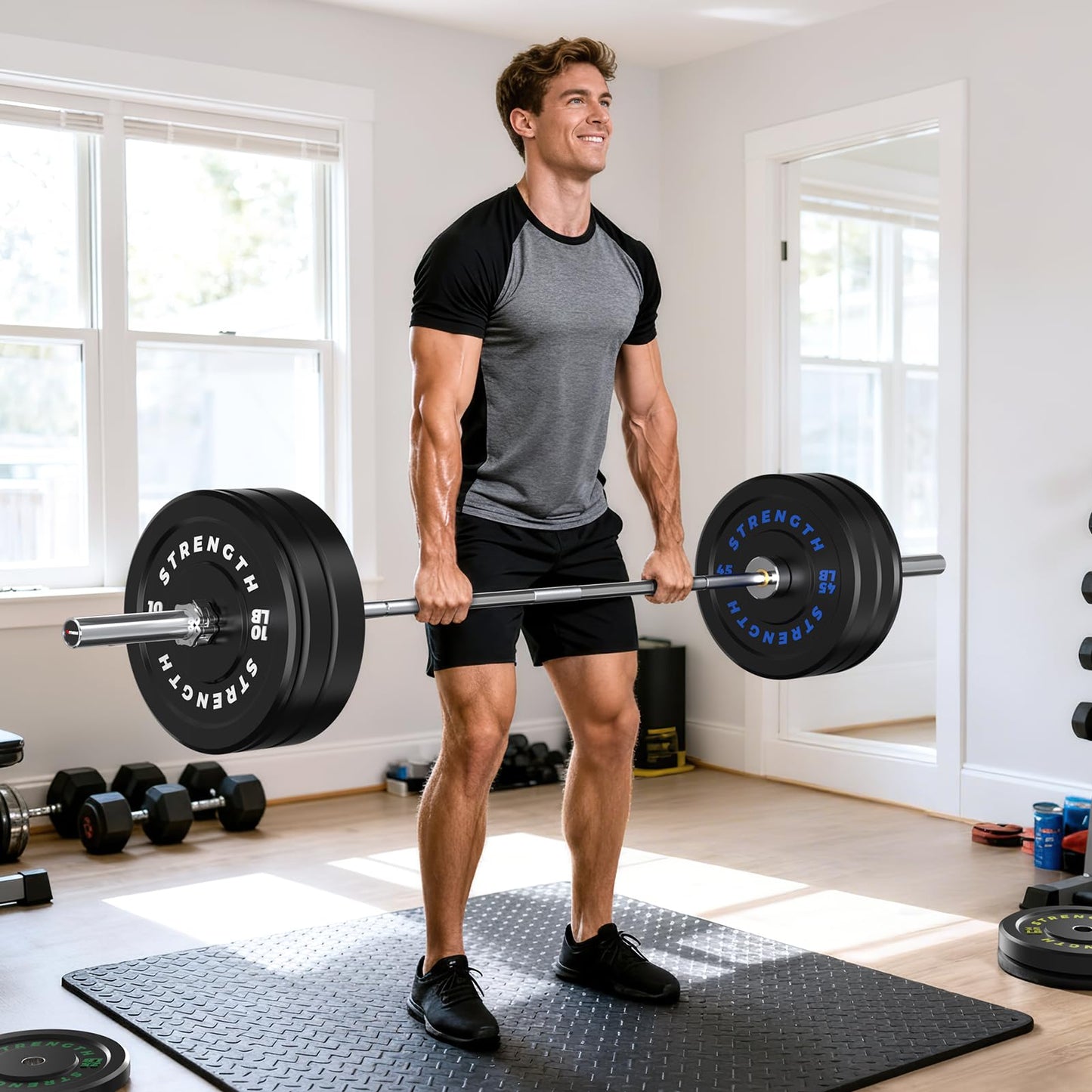 Olympic Rubber Bumper Weight Set – 2" Barbell Plates for Home Gym Strength Training, Durable Rubber Coated Plates for Powerlifting, Squats & Deadlifts