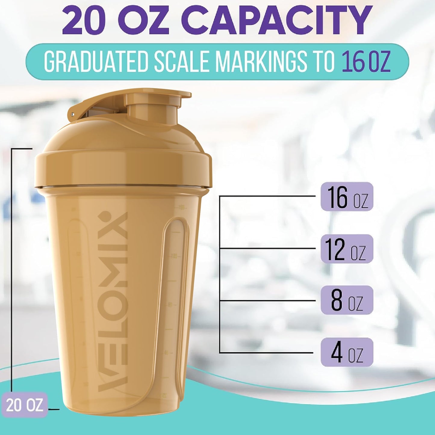 VELOMIX -6 PACK- 20 oz Protein Shaker Bottles for Protein Mixes | Leak-Proof Small Shaker Cups with Wire Whisks | Durable Protein Shake Bottle Pack for Gym, Fitness, and Smoothies (Midnight Clay Series)