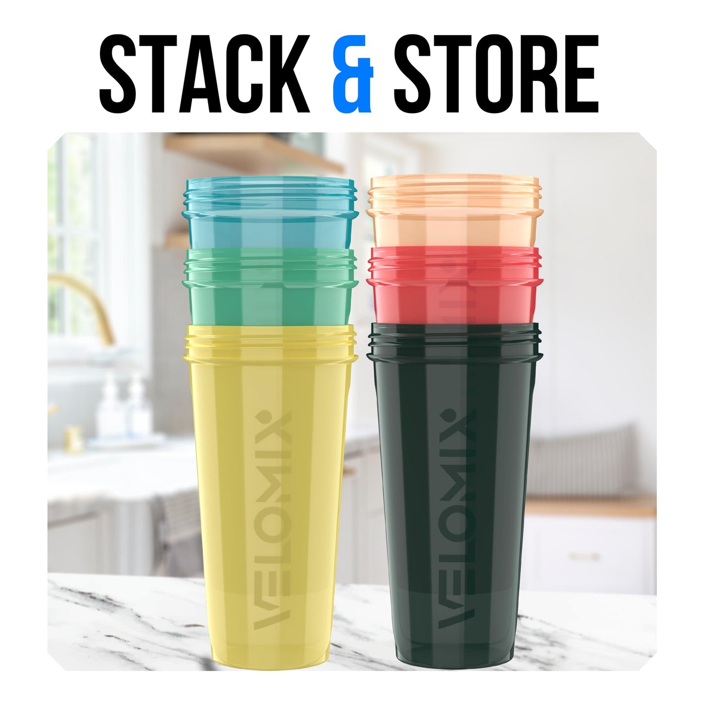 VELOMIX Protein Shaker Bottle 6-Pack (28oz) – Includes 6 Wire Whisks | Leak-Proof Shaker Cups for Protein Shakes & Pre-Workout Drinks | Durable Mixing Bottles for Gym, Fitness, and Smoothies (Hawai Shadows)