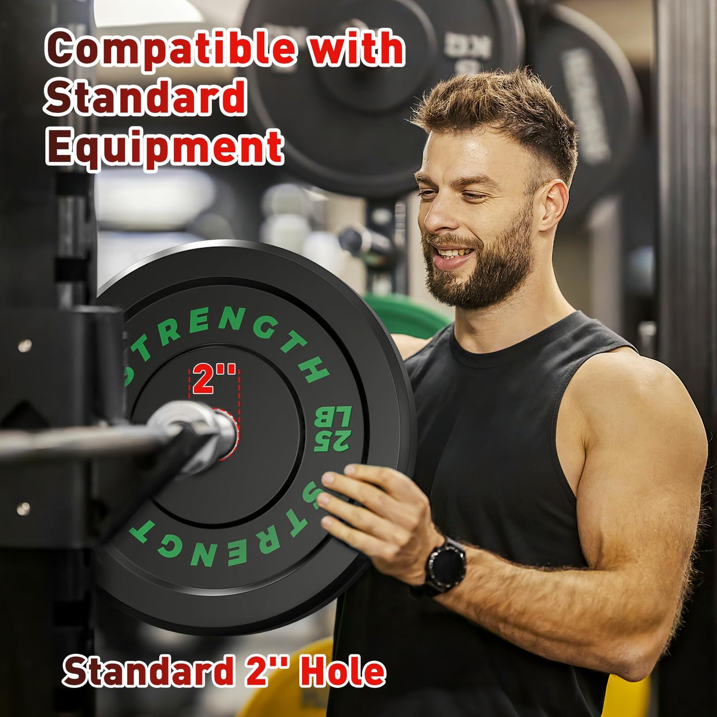 Olympic Rubber Bumper Weight Set – 2-Inch Barbell Plates for Home Gym Strength Training, Heavy-Duty Rubber Coated Weight Plates for Powerlifting, CrossFit, and Full Body Workouts