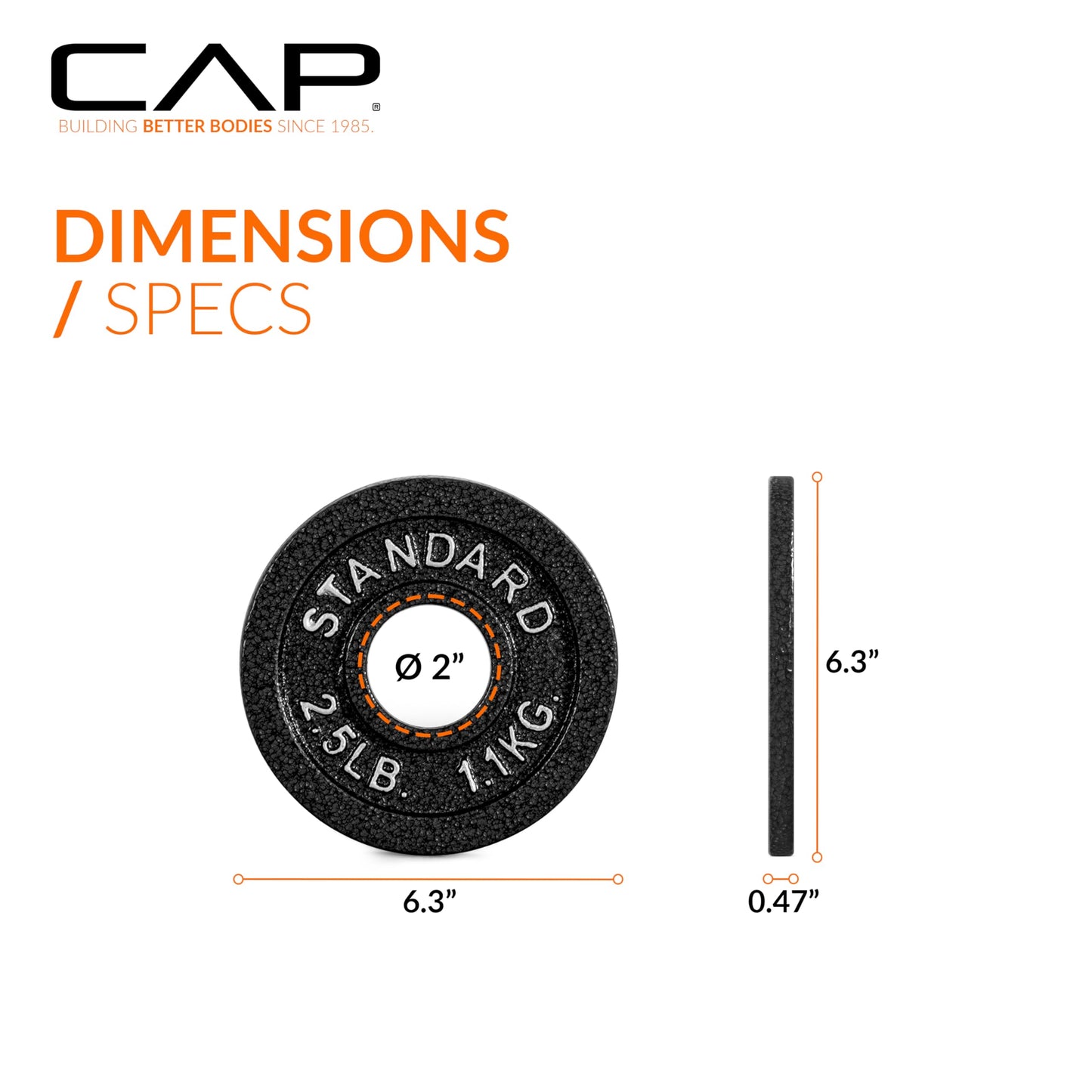 CAP Barbell 2-Inch Olympic Weight Plate – Durable Cast Iron Plates for Strength Training, Powerlifting & Weightlifting | Multiple Weight Options for Home Gym Workouts