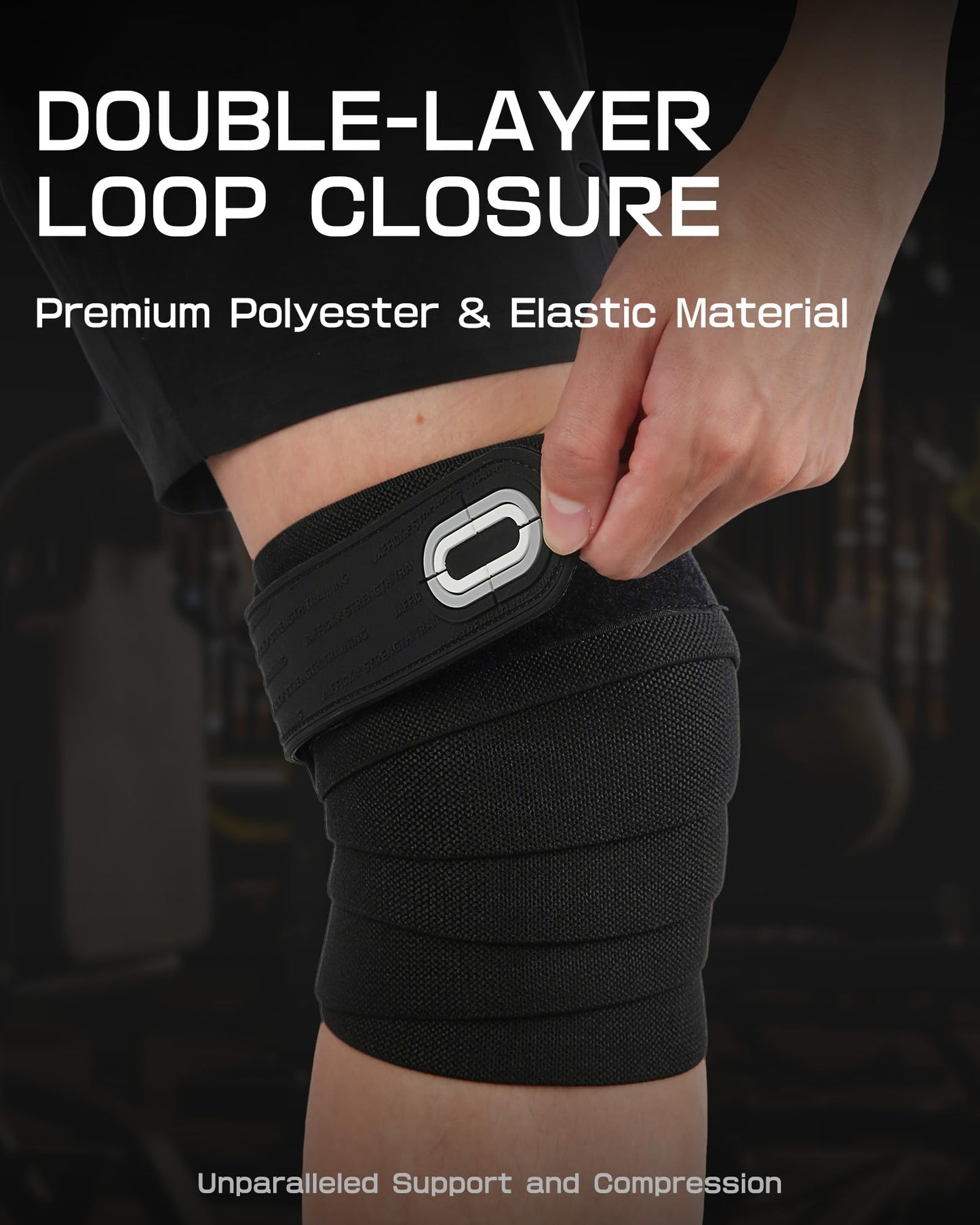 Jaffick Knee Wraps for Weightlifting (Pair) – 70" Double-Layer Reinforced Compression Knee Straps with Adjustable Hook-and-Loop Closure – Heavy-Duty Knee Support for Powerlifting, Squats & Strength Training – Gym Accessories for Men & Women