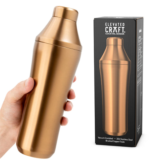 Elevated Craft Hybrid Cocktail Shaker - Premium Vacuum Insulated Stainless Steel Copper Cocktail Shaker - Innovative Measuring System - Martini Shaker for the Home Bartender - 28oz Total Volume