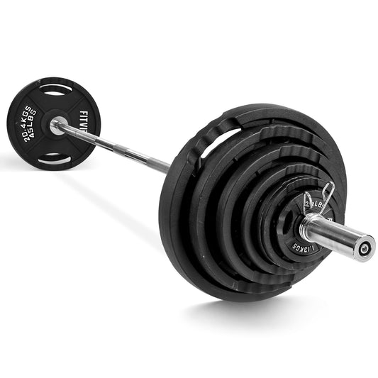 Fitvids 2-Inch Olympic Cast Iron Barbell Set, 255 lbs Weight Plates with 7FT Olympic Bar – 300 lbs Total, Multiple Package Options