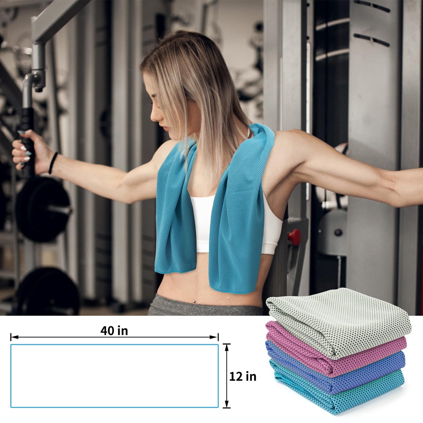 YESLIFE 4 Pack Cooling Towels (40"x12") – Soft, Breathable Gym Towels for Men & Women | Quick Dry Workout Towels for Yoga, Running, Sports & Outdoor Activities (Grey, Dark Blue, Purple, Blue)