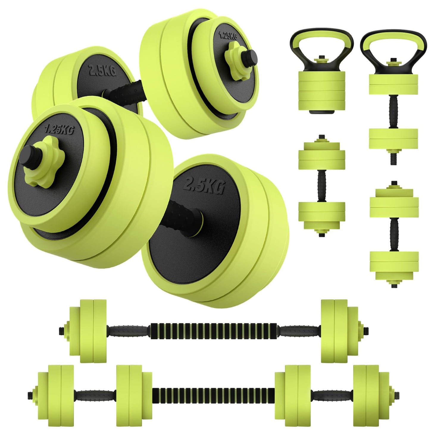 Adjustable 4-in-1 Dumbbell Set with Connector, Converts to Barbell, Kettlebell, Push-Up Stand and Ab Roller for Home Gym Workouts