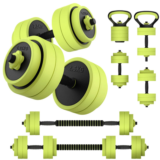 Adjustable 4-in-1 Dumbbell Set with Connector, Converts to Barbell, Kettlebell, Push-Up Stand and Ab Roller for Home Gym Workouts