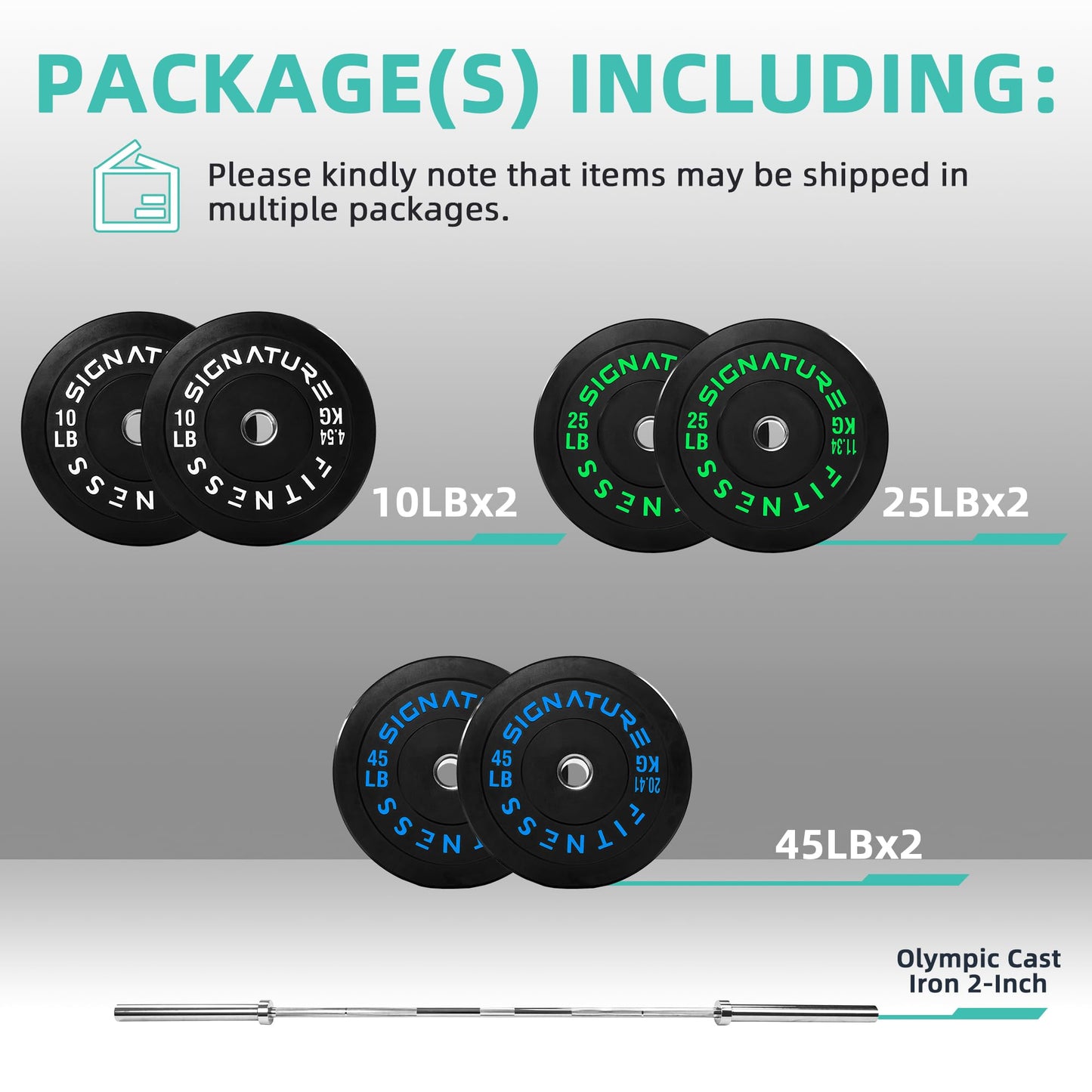 Fitvids Olympic Bumper Plates Set, 2" Weight Plates for Strength Training & Weightlifting, Pairs or Sets, or Sets with Barbell – Multiple Options