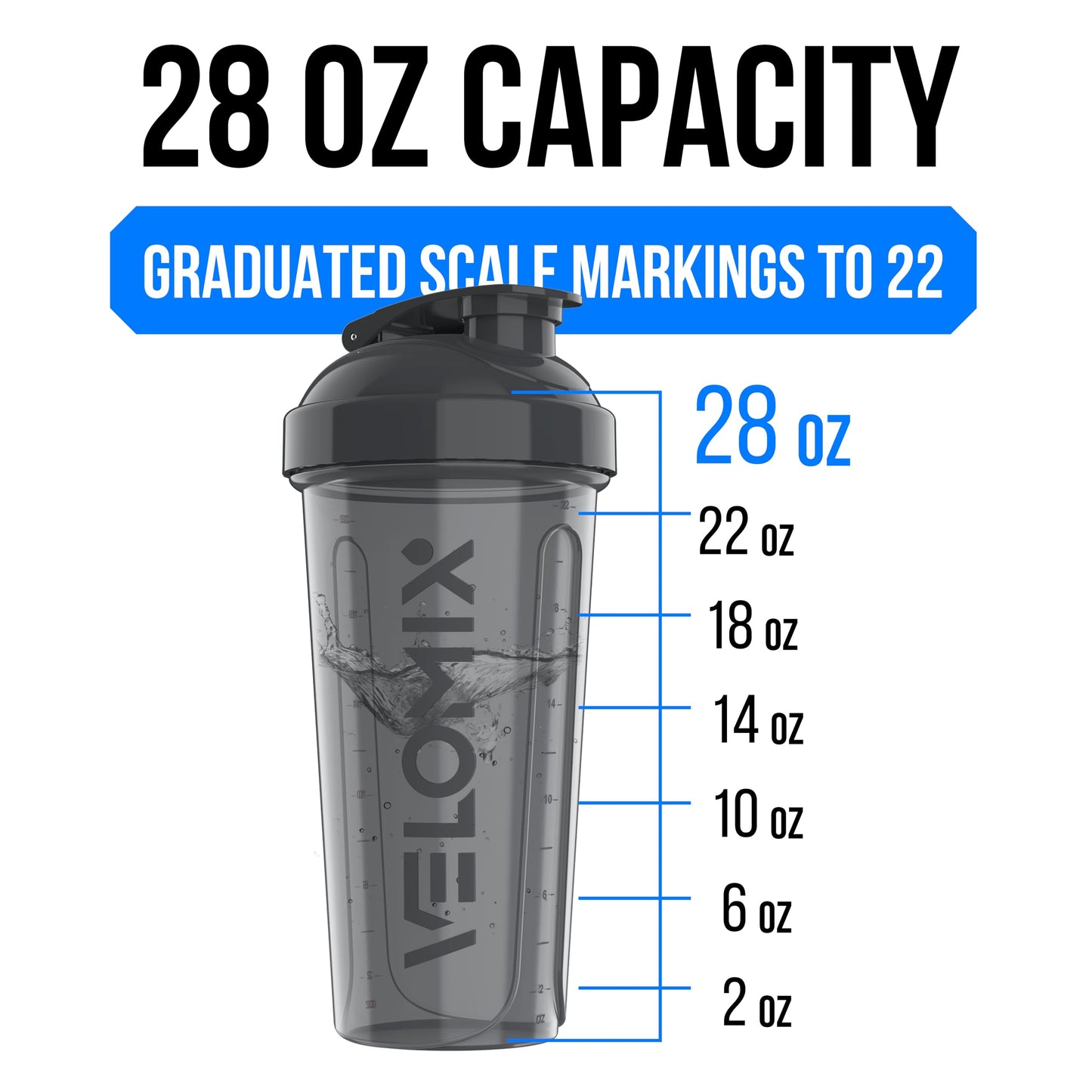 VELOMIX Protein Shaker Bottle 6-Pack (28oz) – Includes 6 Wire Whisks | Leak-Proof Shaker Cups for Protein Shakes & Pre-Workout Drinks | Durable Mixing Bottles for Fitness, Gym, and Smoothies (Elemental Mix)