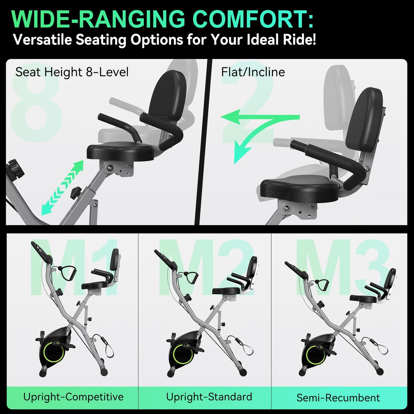 **Foldable Exercise Bike Stationary Bike for Home – 5-in-1 Indoor Workout X-Bike 2025 Model 817, Adjustable Cycling Bike with 16-Level Quiet Magnetic Resistance, 6.6 lbs Flywheel & 300 lbs Weight Capacity**