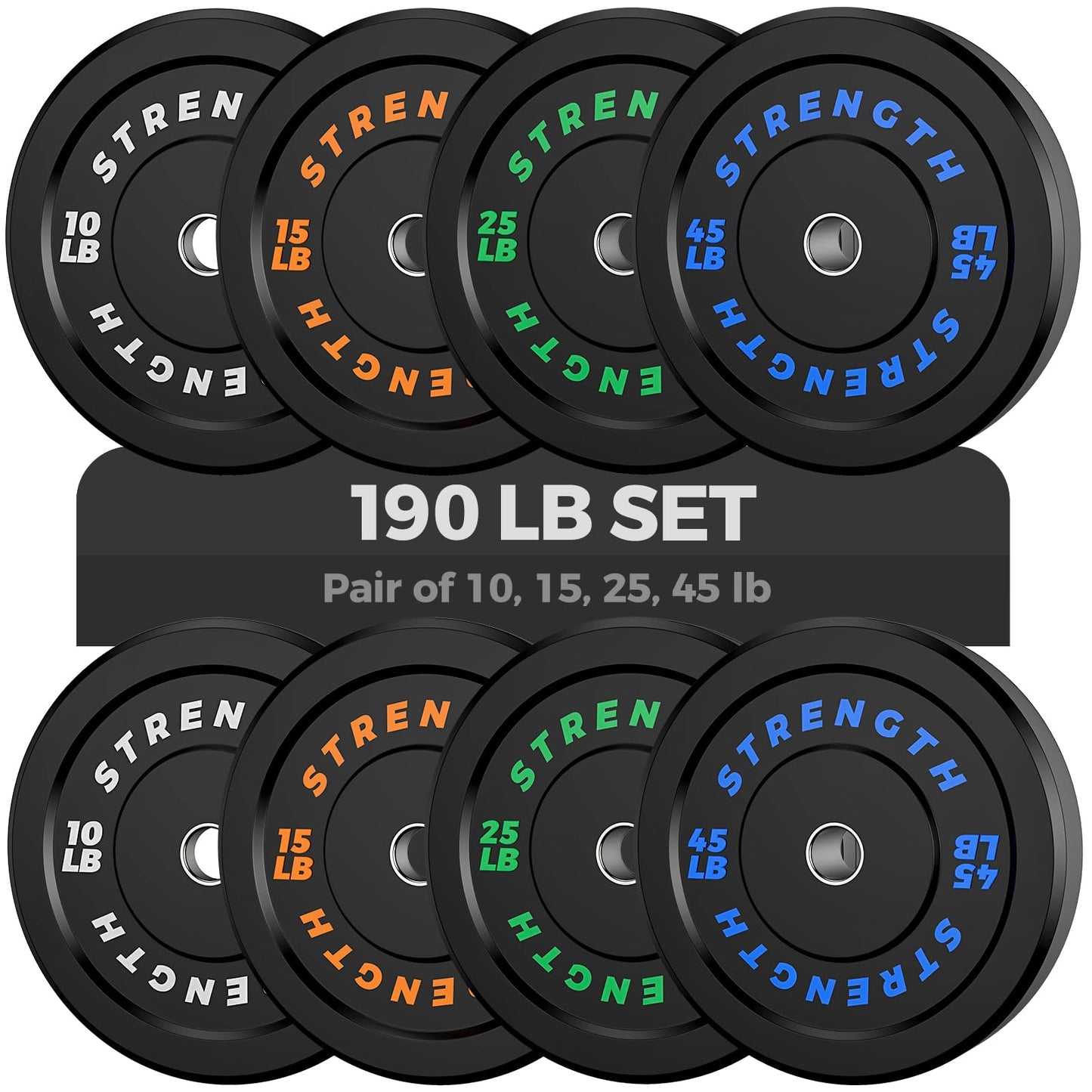 Olympic Rubber Bumper Weight Set – 2-Inch Barbell Plates for Home Gym Strength Training, Durable Rubber Coated Weight Plates for Powerlifting, Cross Training & Full Body Workouts