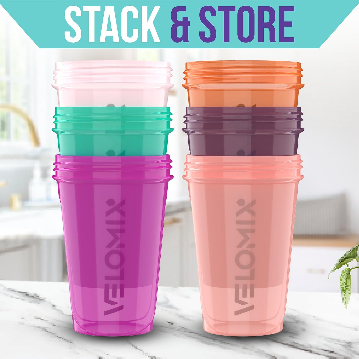 VELOMIX -6 PACK- 20 oz Protein Shaker Bottles for Protein Mixes | Leak-Proof Small Shaker Cups with Wire Whisks | Durable Protein Shake Bottle Pack for Gym, Fitness, and Smoothies (Rose Garden Series)