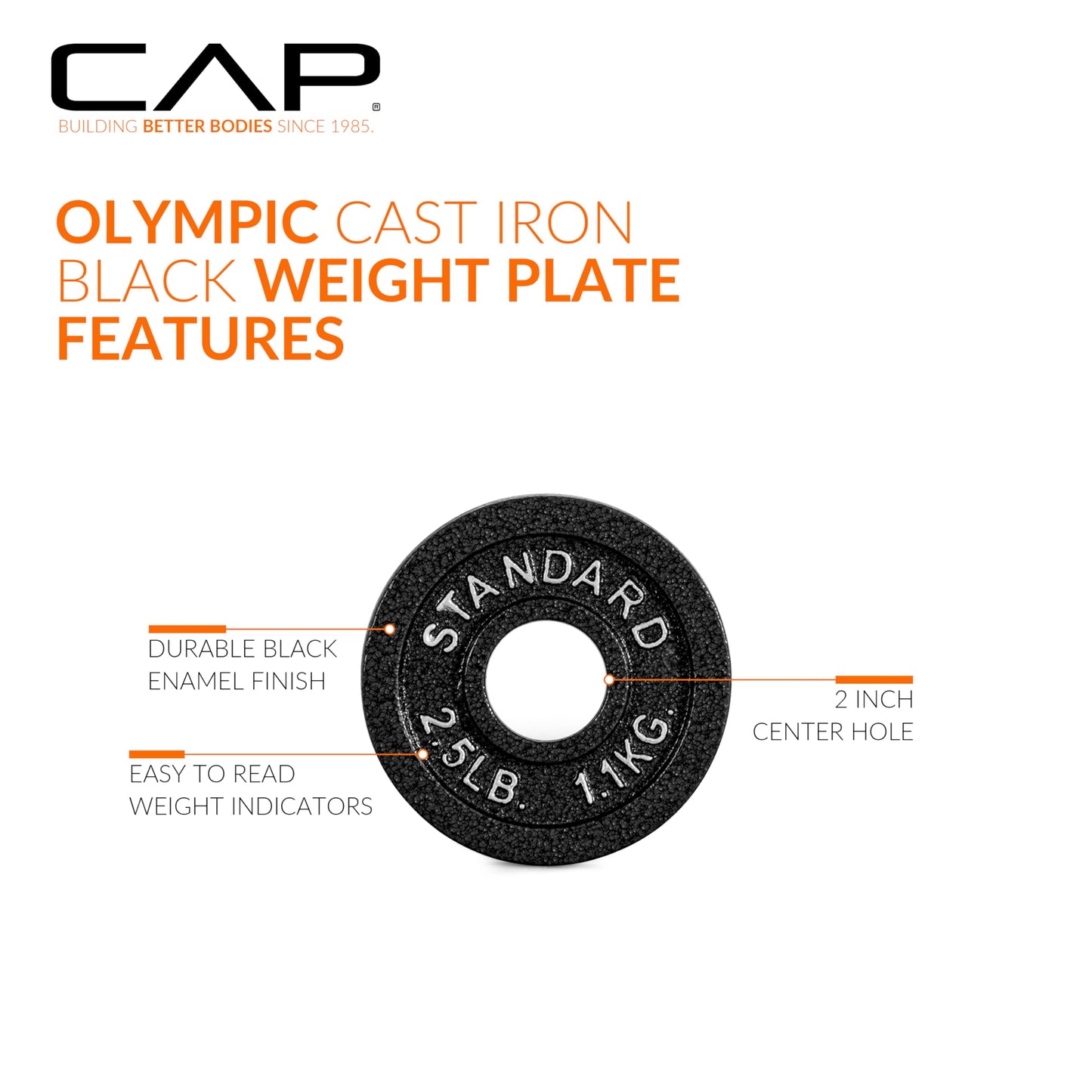 CAP Barbell 2-Inch Olympic Weight Plate – Durable Cast Iron Plates for Strength Training, Powerlifting & Weightlifting | Multiple Weight Options for Home Gym Workouts