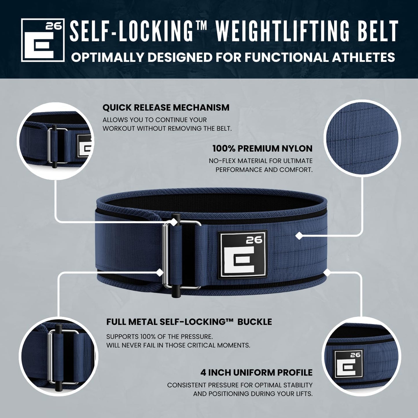 Self-Locking Weight Lifting Belt, Premium Support Belt for Functional Fitness, Olympic Lifting, and Deadlift Training for Men and Women
