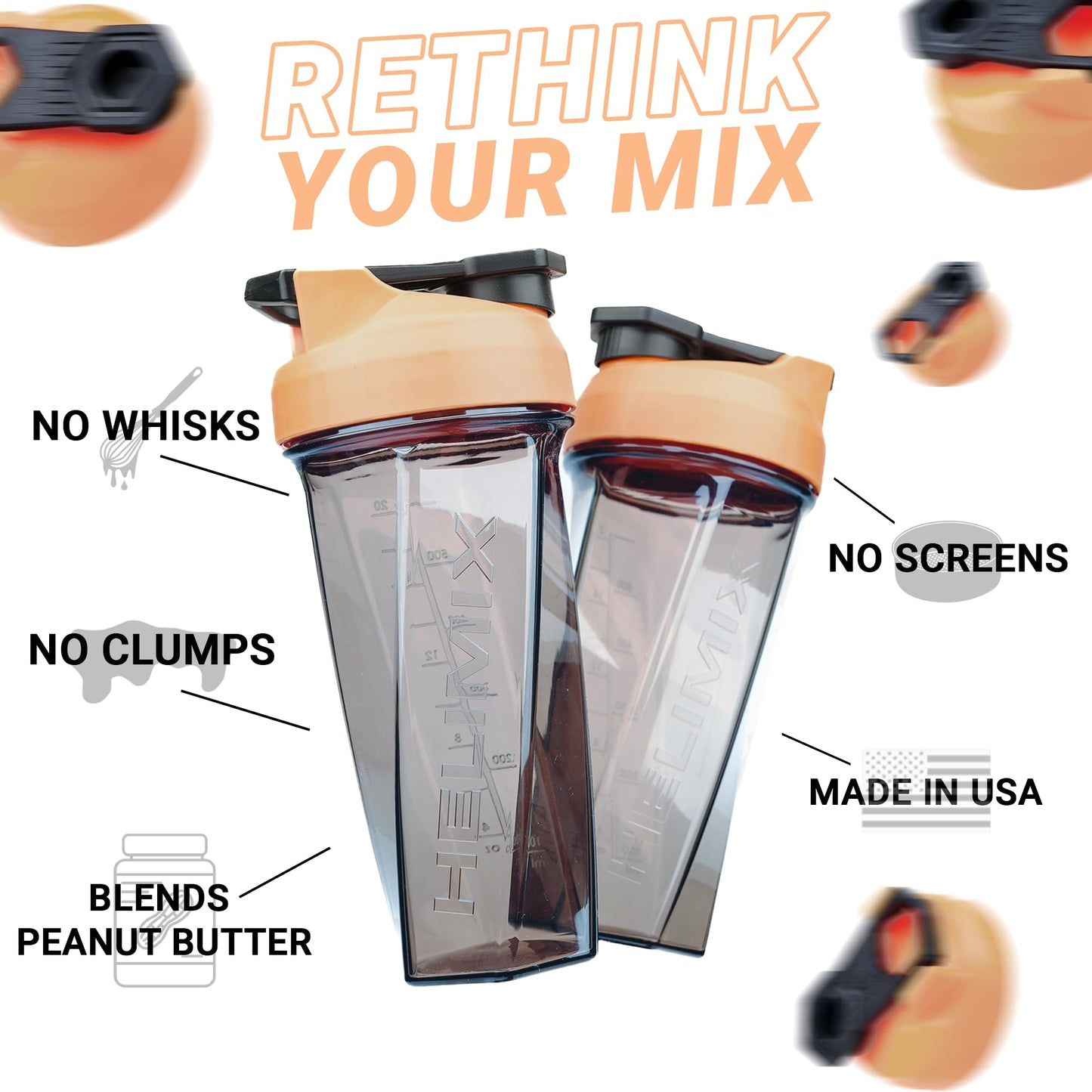 HELIMIX 2.0 Vortex Blender Shaker Bottle (28oz) – USA Made Protein Shaker Cup – No Ball or Whisk Needed – Portable Pre-Workout, Whey Protein & Smoothie Mixer – Ideal for Shakes, Cocktails & More – Dishwasher Safe