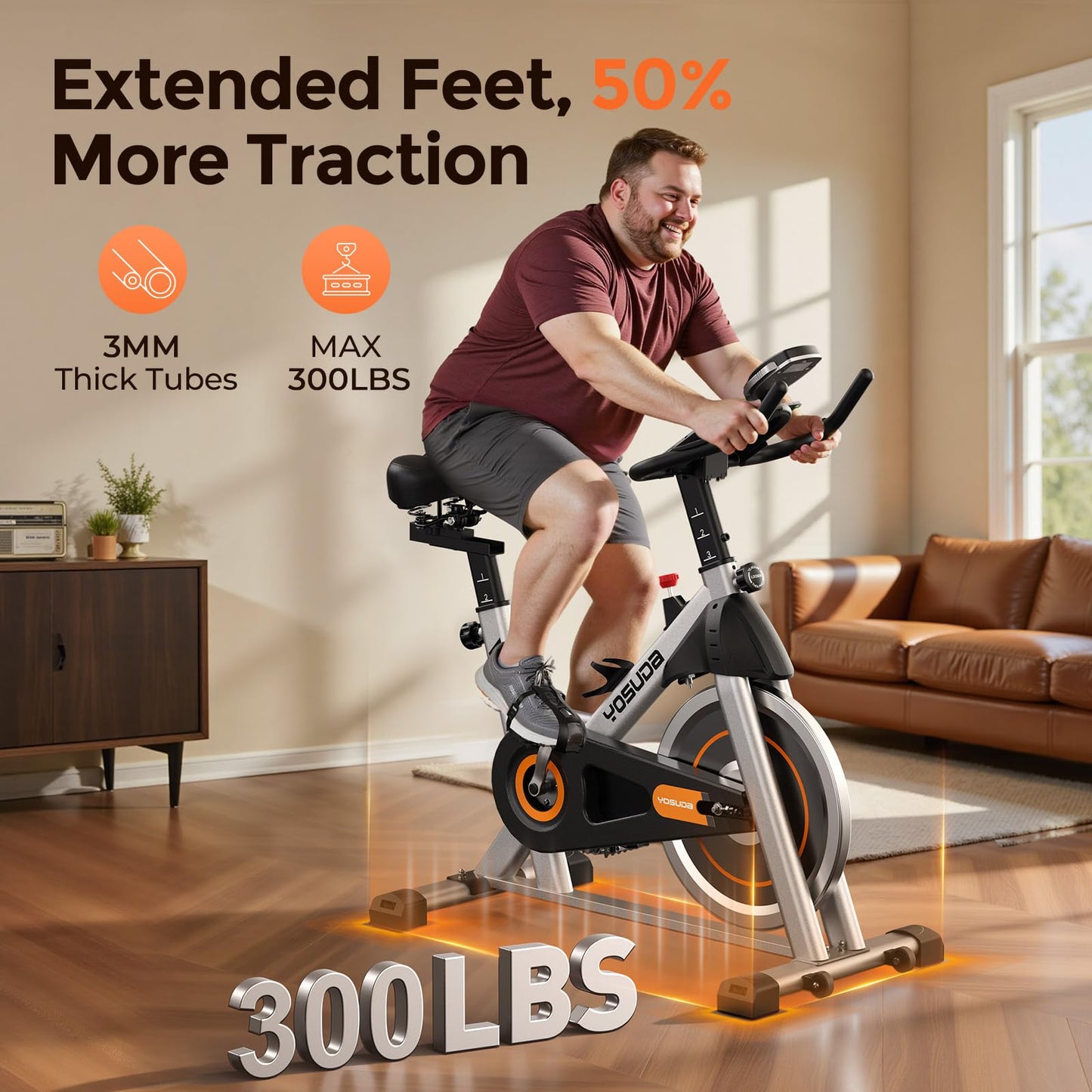 YOSUDA Exercise Bike – Magnetic Stationary Indoor Cycling Bike with 300 lb Weight Capacity, Brake Pad System, Low Noise, Tablet Holder & Exclusive App for Home Cardio and Weight Loss Workouts