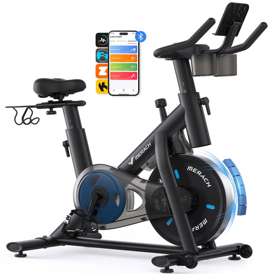 Brake Pad Stationary Exercise Bike, Low Noise Indoor Cycling Bike with 300lbs Capacity, Tablet Mount & App Connectivity
