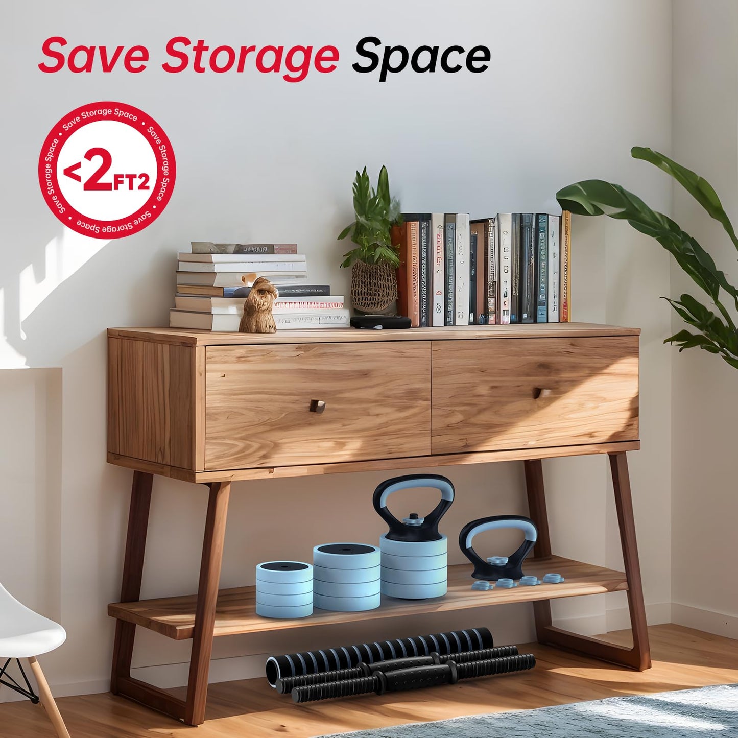 Adjustable 4-in-1 Dumbbell Set with Connector, Converts to Barbell, Kettlebell, Push-Up Stand and Ab Roller for Home Gym Fitness