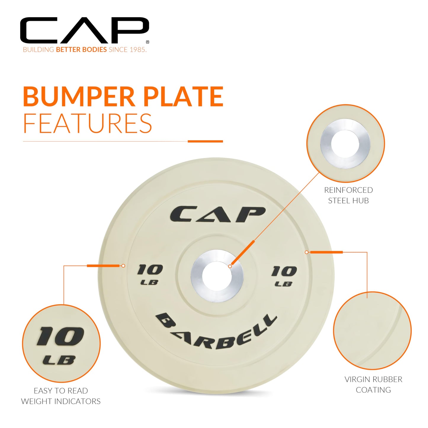 CAP Barbell Rubber Olympic Bumper Plate – Durable Weight Plate for Strength Training and Weightlifting, Available in Multiple Colors and Options