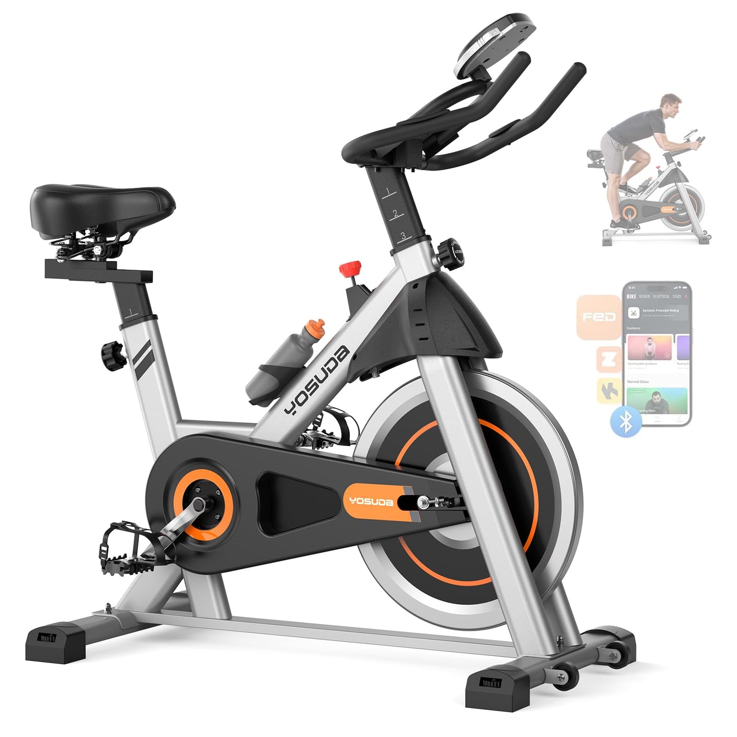 YOSUDA Exercise Bike – Magnetic Stationary Indoor Cycling Bike with 300 lb Weight Capacity, Brake Pad System, Low Noise, Tablet Holder & Exclusive App for Home Cardio and Weight Loss Workouts