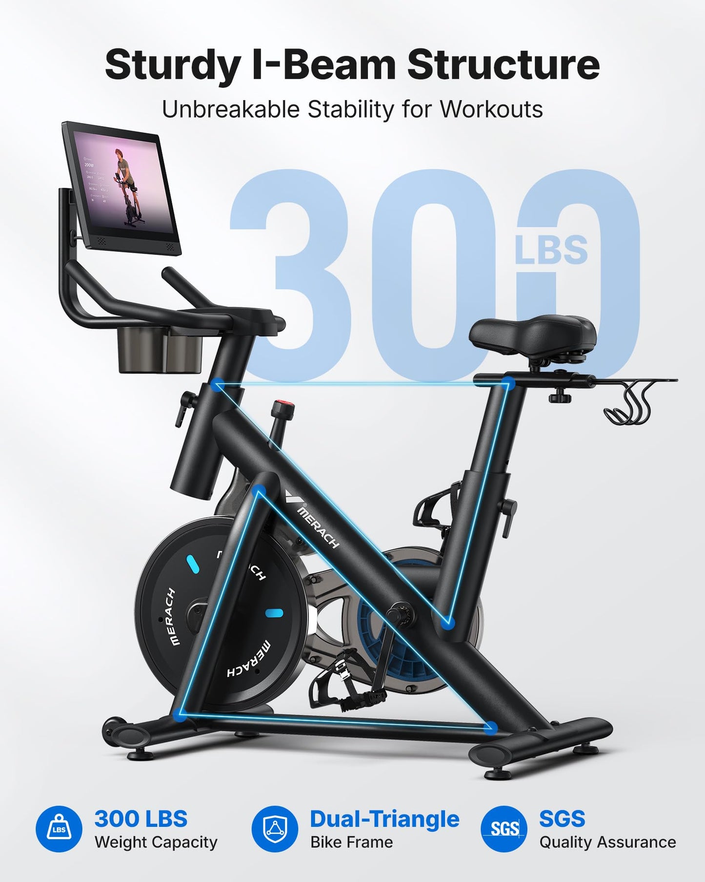 Brake Pad Stationary Exercise Bike, Low Noise Indoor Cycling Bike with 300lbs Capacity, Tablet Mount & Fitness App