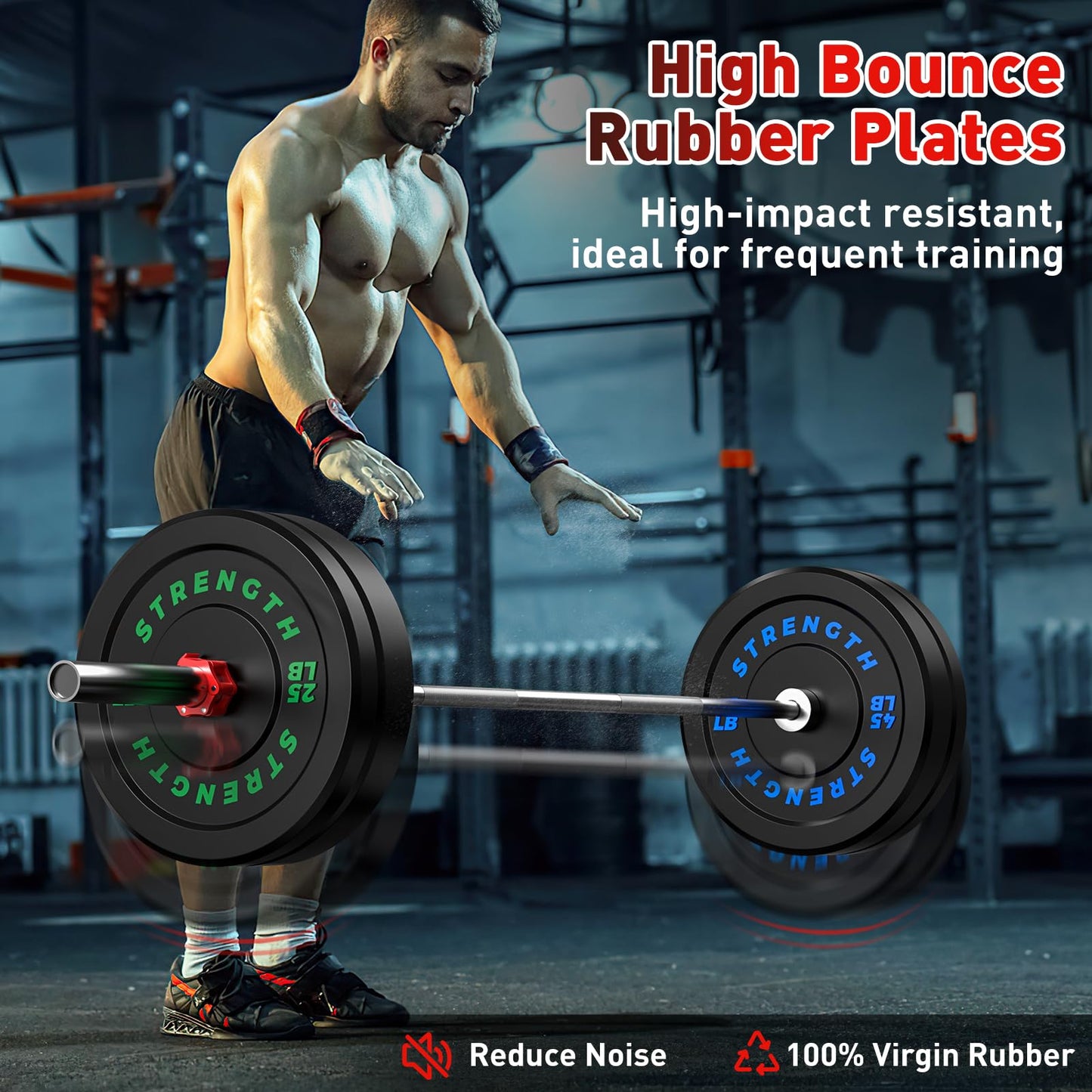 Olympic Rubber Bumper Weight Set – 2-Inch Barbell Plates for Home Gym Strength Training, Durable Rubber Coated Weight Plates for Powerlifting, Weightlifting, and Full Body Workout Equipment