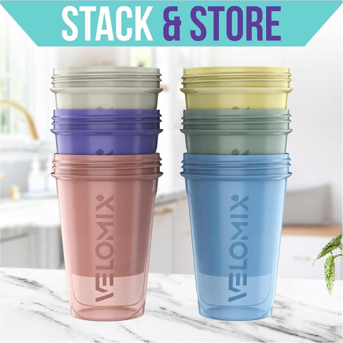 VELOMIX -6 PACK- 20 oz Protein Shaker Bottles for Protein Mixes | Leak-Proof Small Shaker Cups with Wire Whisks | Durable Protein Shake Bottle Pack for Gym, Fitness, and Smoothies (Pastel Shades Series)