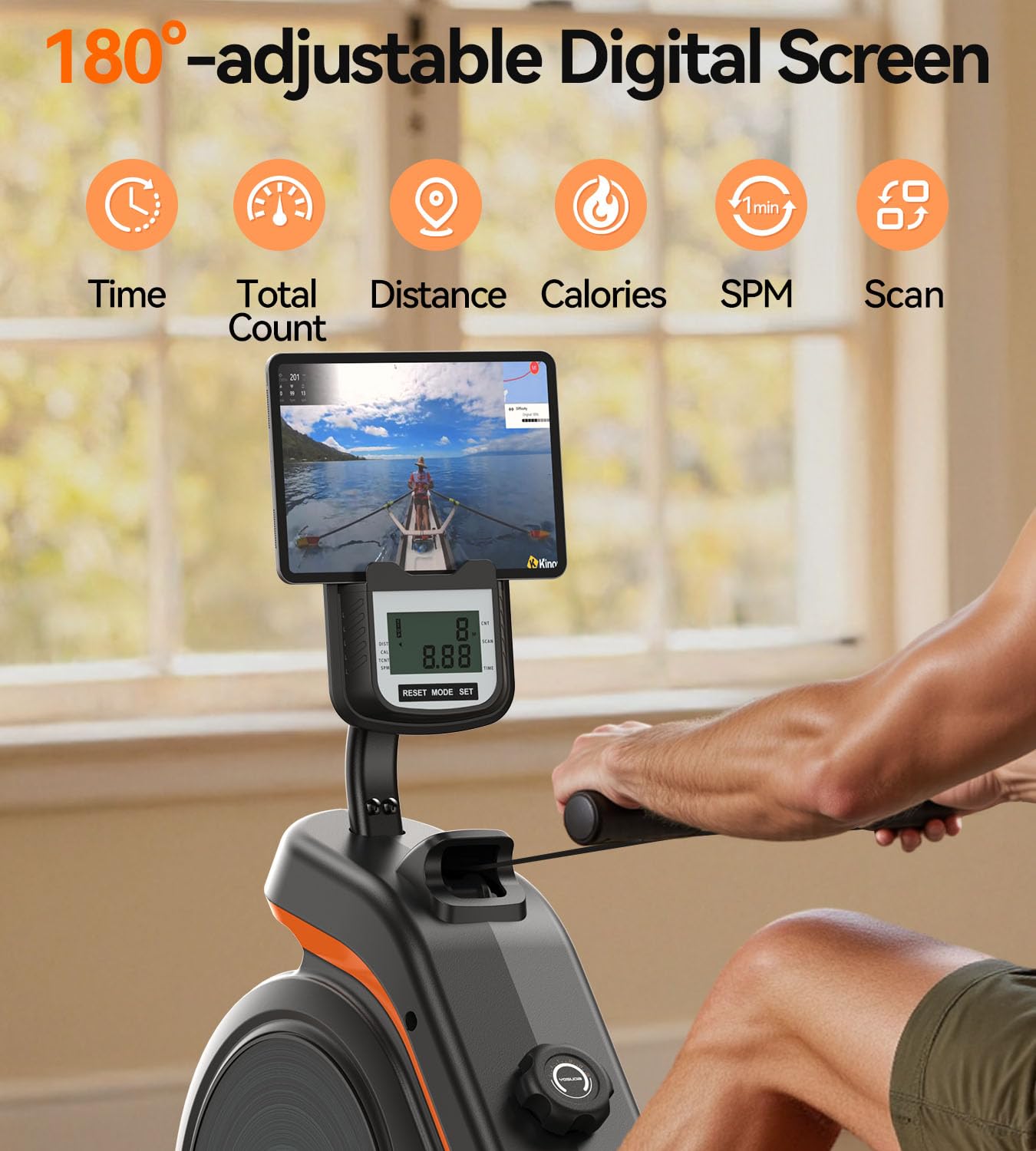 Magnetic/Water Rowing Machine for Home, Bluetooth App Compatible Rower with Comfortable Seat for Taller Athletes