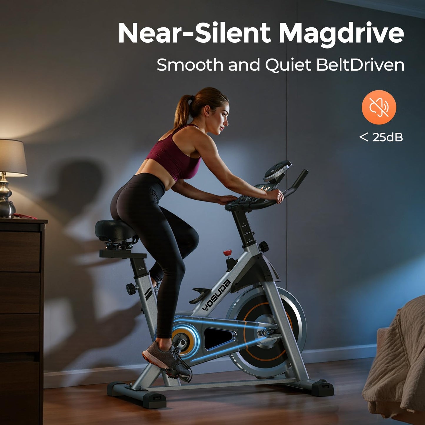 YOSUDA Exercise Bike – Magnetic Stationary Indoor Cycling Bike with 300 lb Weight Capacity, Brake Pad System, Low Noise, Tablet Holder & Exclusive App for Home Cardio and Weight Loss Workouts