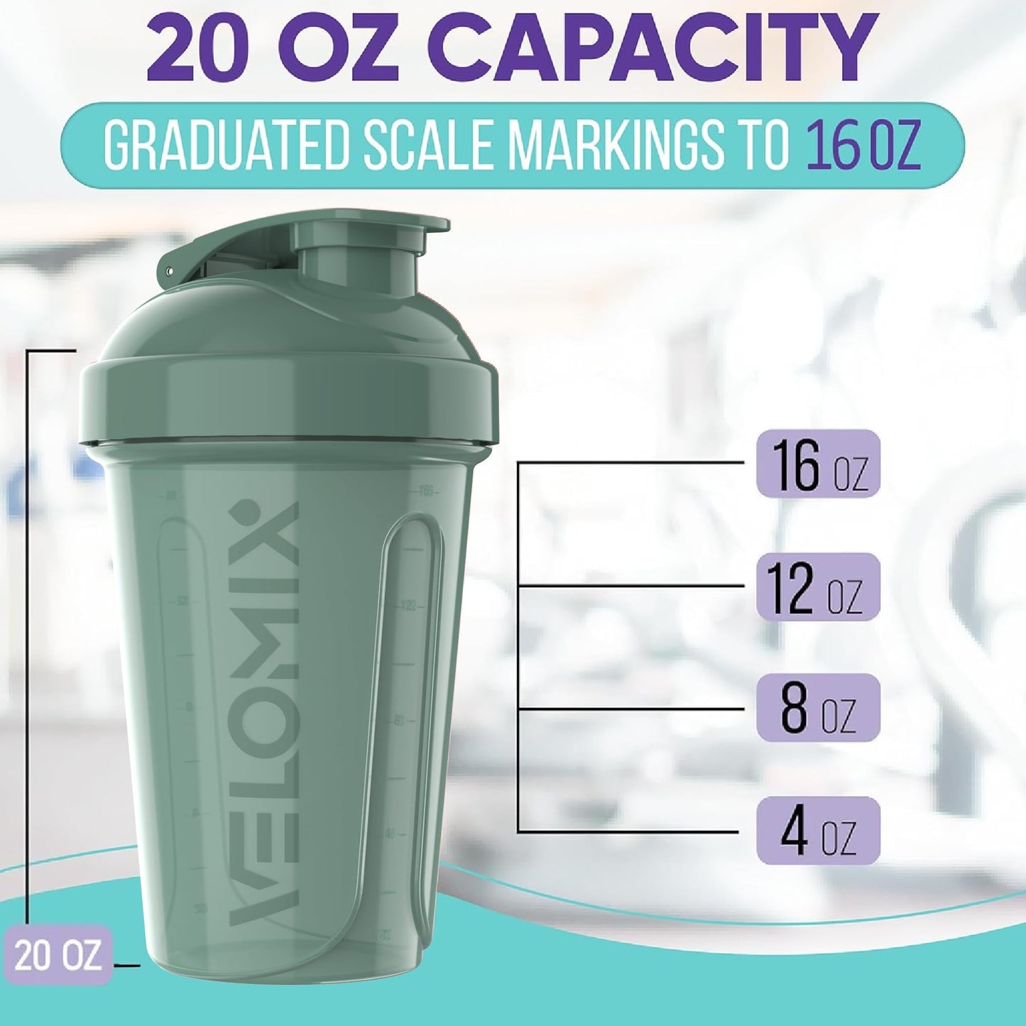 VELOMIX -6 PACK- 20 oz Protein Shaker Bottles for Protein Mixes | Leak-Proof Small Shaker Cups with Wire Whisks | Durable Protein Shake Bottle Pack for Gym, Fitness, and Smoothies (Nature Tones Series)