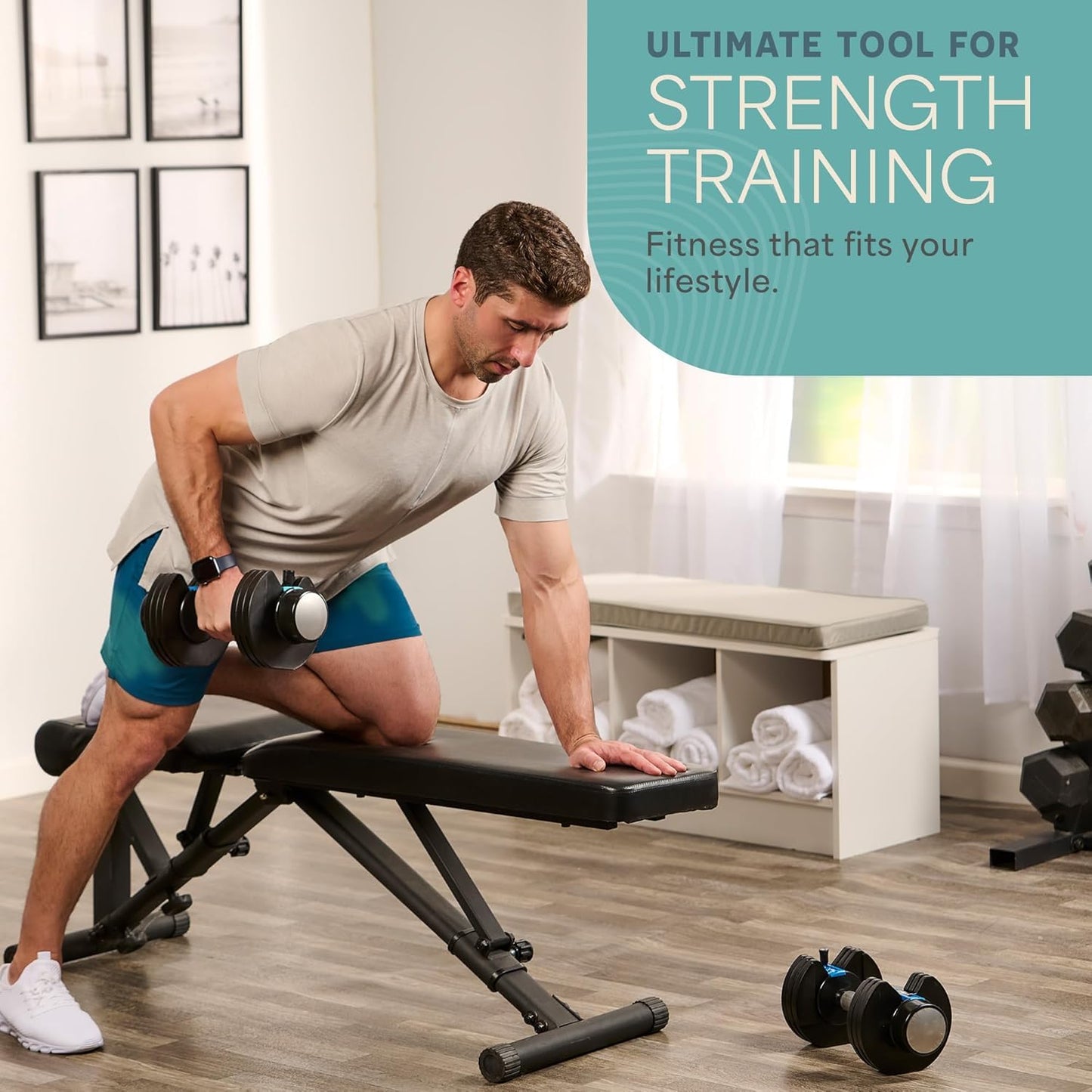 Adjustable 5-in-1 Dumbbell Set 15/25/43/55 lbs with Rack, Quick-Adjust Compact Hand Weights for Home Gym Fitness