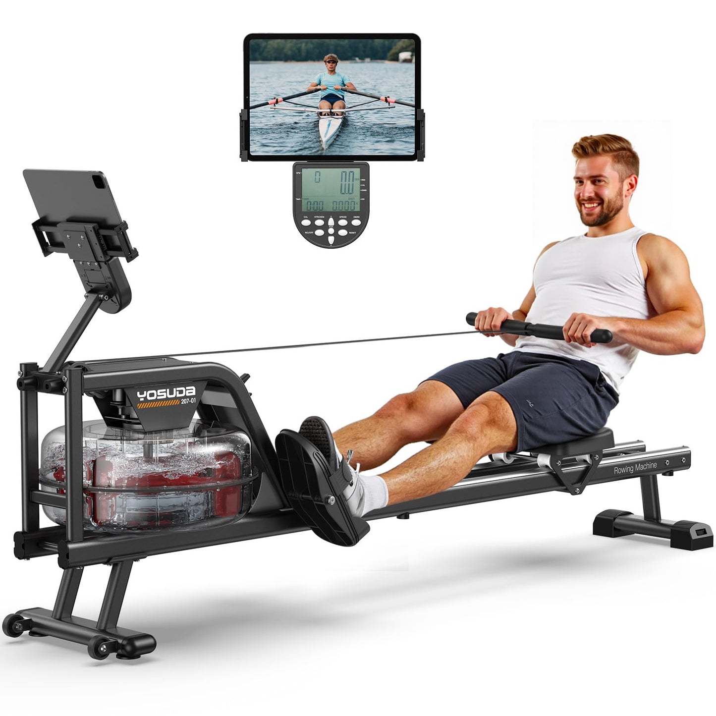 Magnetic/Water Rowing Machine for Home, Bluetooth App Supported Rower with Comfortable Seat for Taller Users