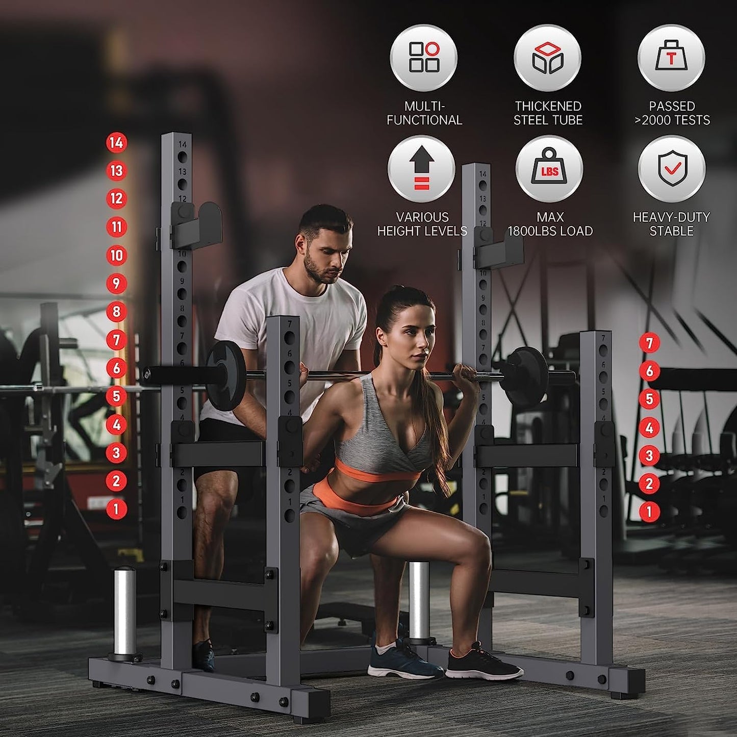PASYOU Home Gym Squat Rack – Supports 1800 lbs Bumper Plates and 600 lbs J-Hooks, Model SR30