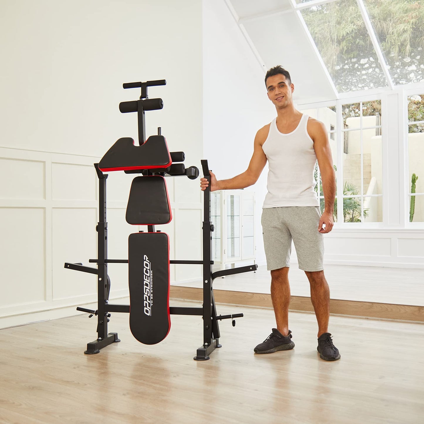 OPPSDECOR 6-in-1 Adjustable Weight Bench Set with Squat Rack – Includes Leg Developer, Preacher Curl Rack for Home Gym Strength Training, Supports Up to 660 lbs