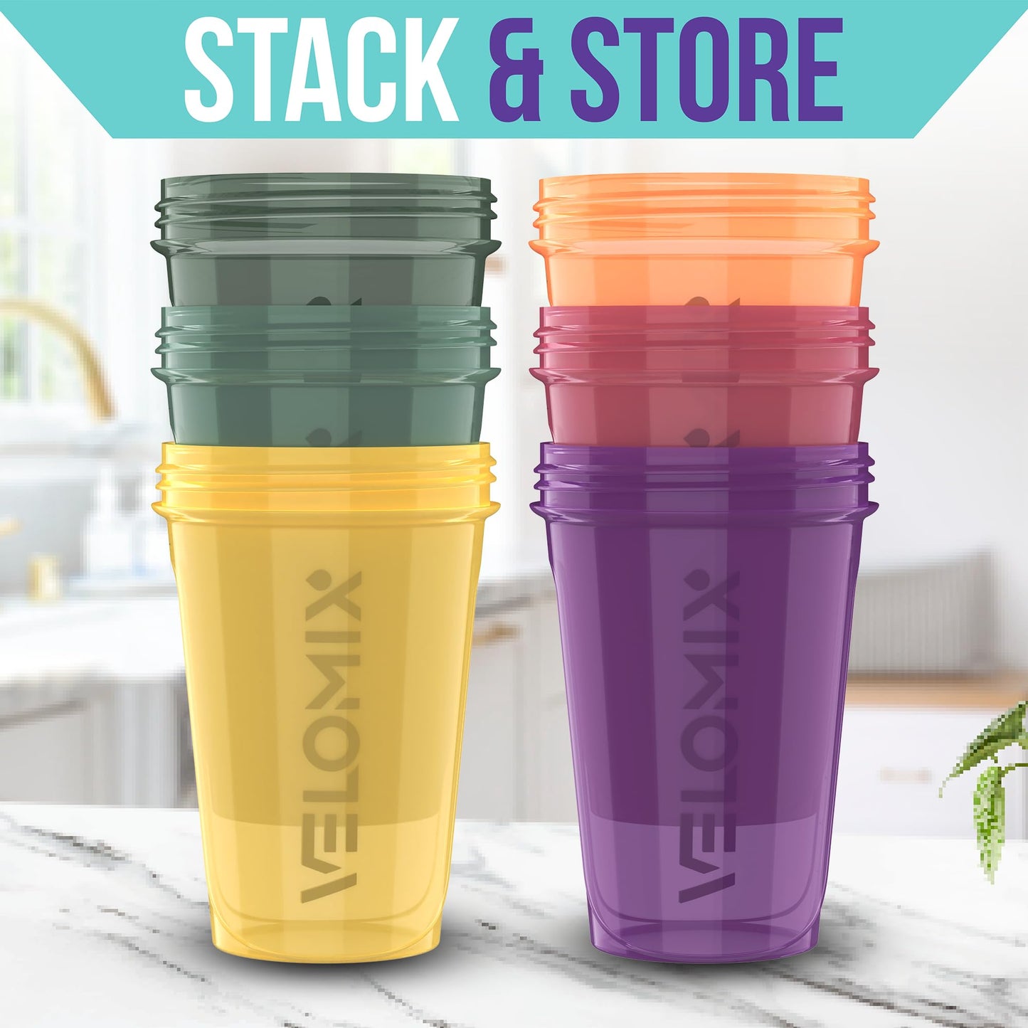 VELOMIX -6 PACK- 20 oz Protein Shaker Bottles for Protein Mixes | Leak-Proof Small Shaker Cups with Wire Whisks | Durable Protein Shake Bottle Pack for Gym, Fitness, and Smoothies (Nature Tones Series)